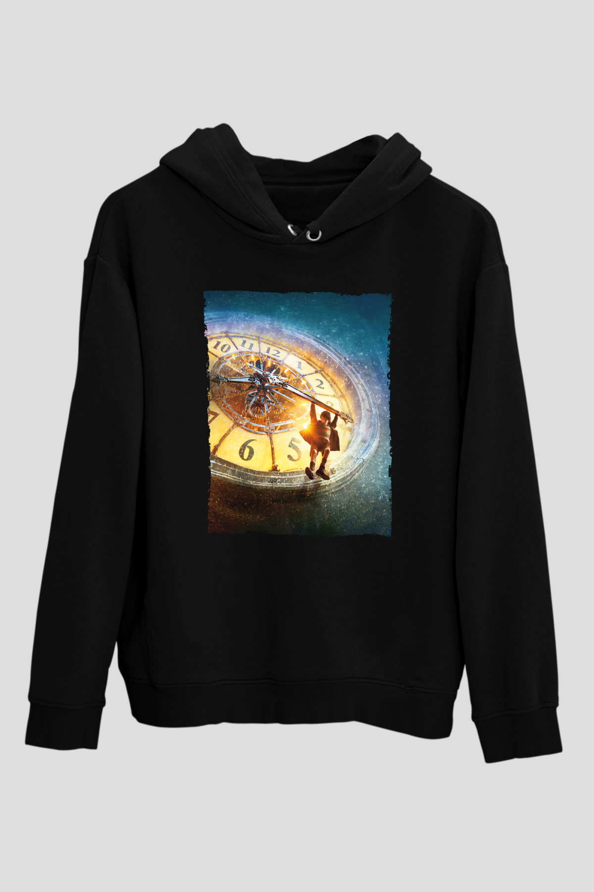 Unisex Hugo Baskılı Siyah Kapüşonlu Sweatshirt