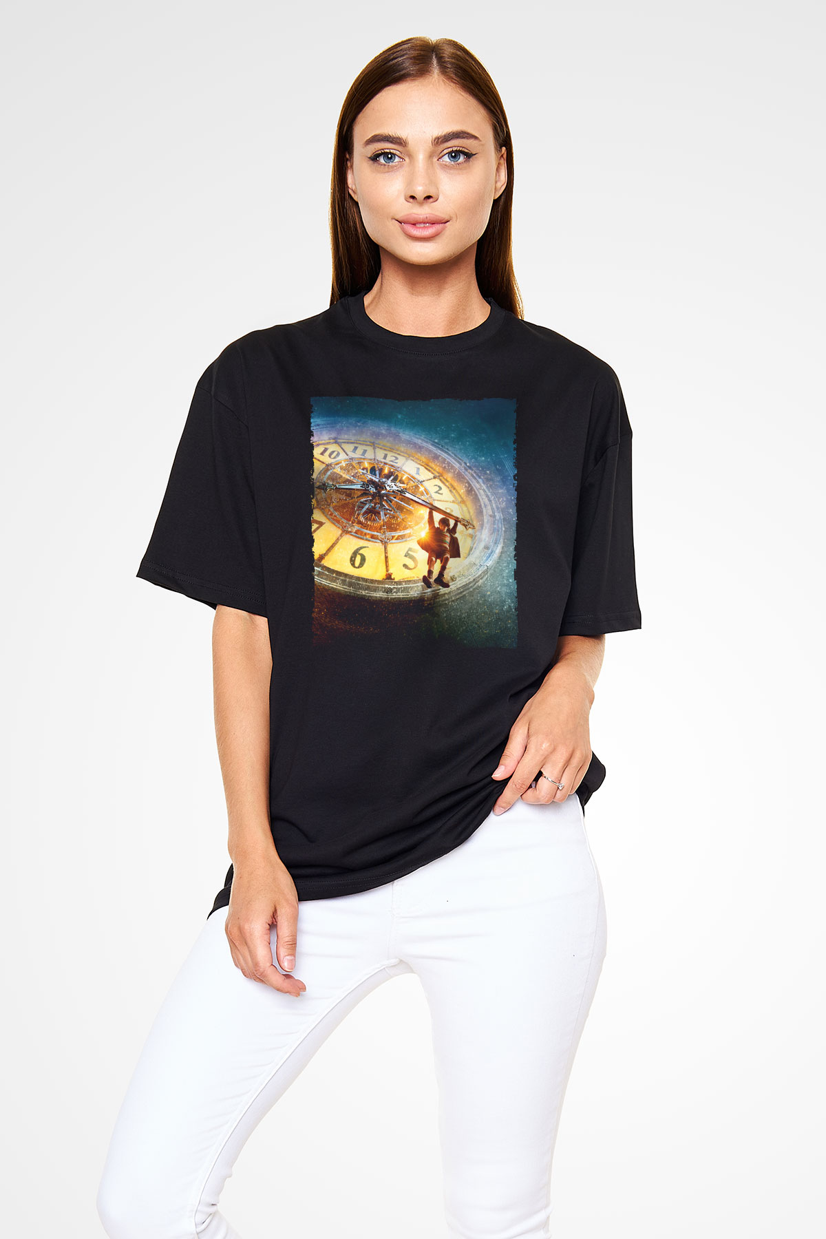 Unisex Hugo Baskılı Siyah Oversize Tshirt