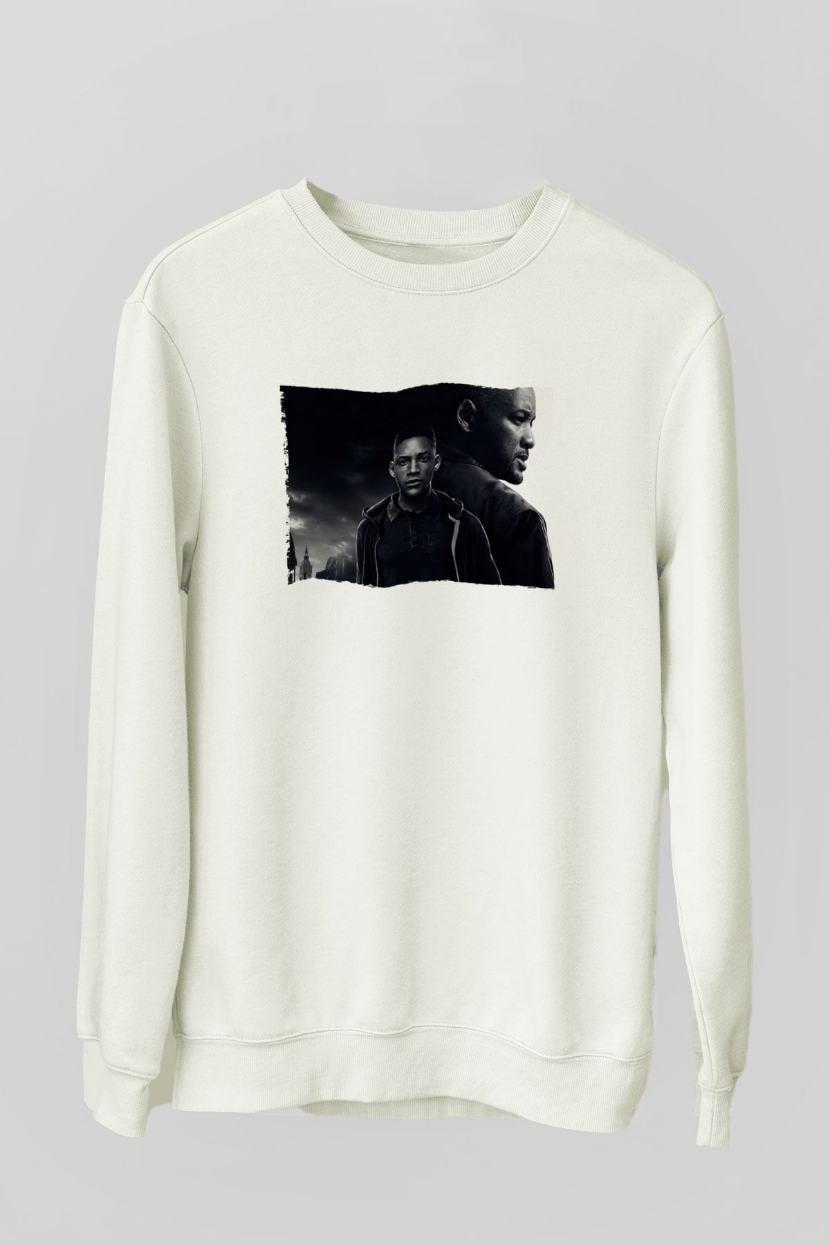 Unisex İkizler Projesi (Gemini Man) Baskılı Beyaz Sweatshirt
