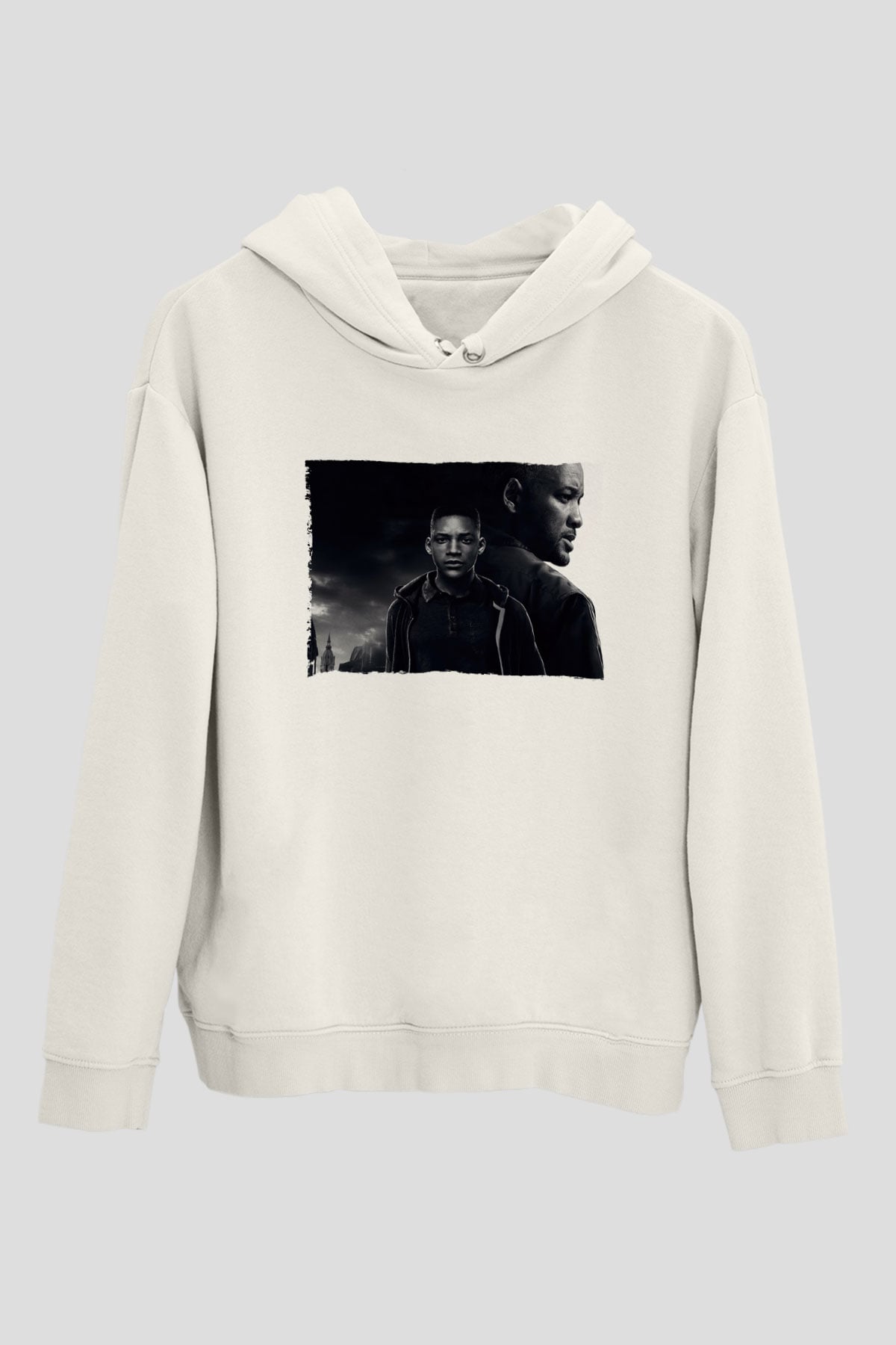 Unisex İkizler Projesi (Gemini Man) Baskılı Beyaz Kapüşonlu Sweatshirt