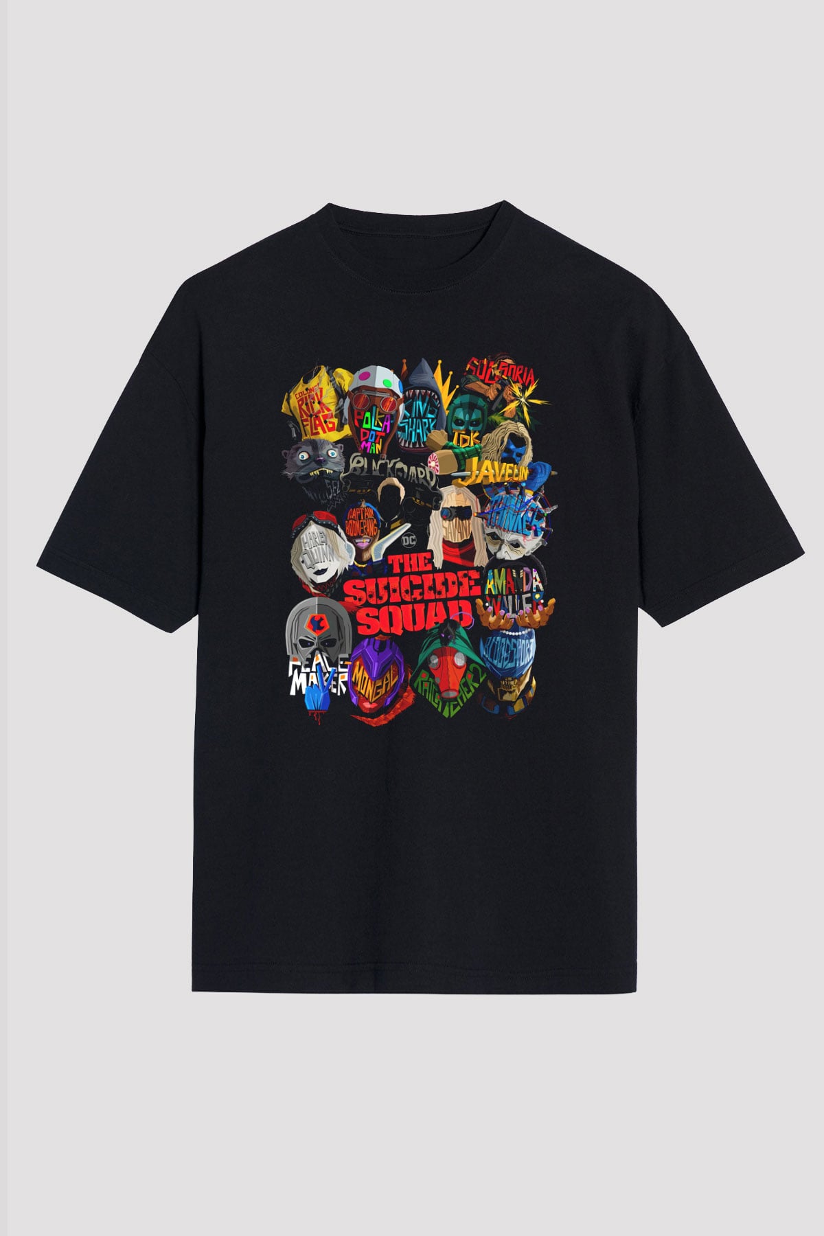 Unisex İntihar Timi (The Suicide Squad) Baskılı Siyah Oversize T-shirt