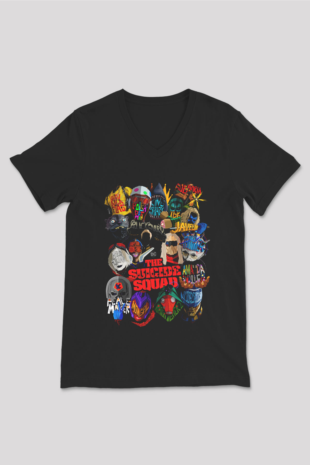 Unisex İntihar Timi (The Suicide Squad) Baskılı Siyah V Yaka T-shirt