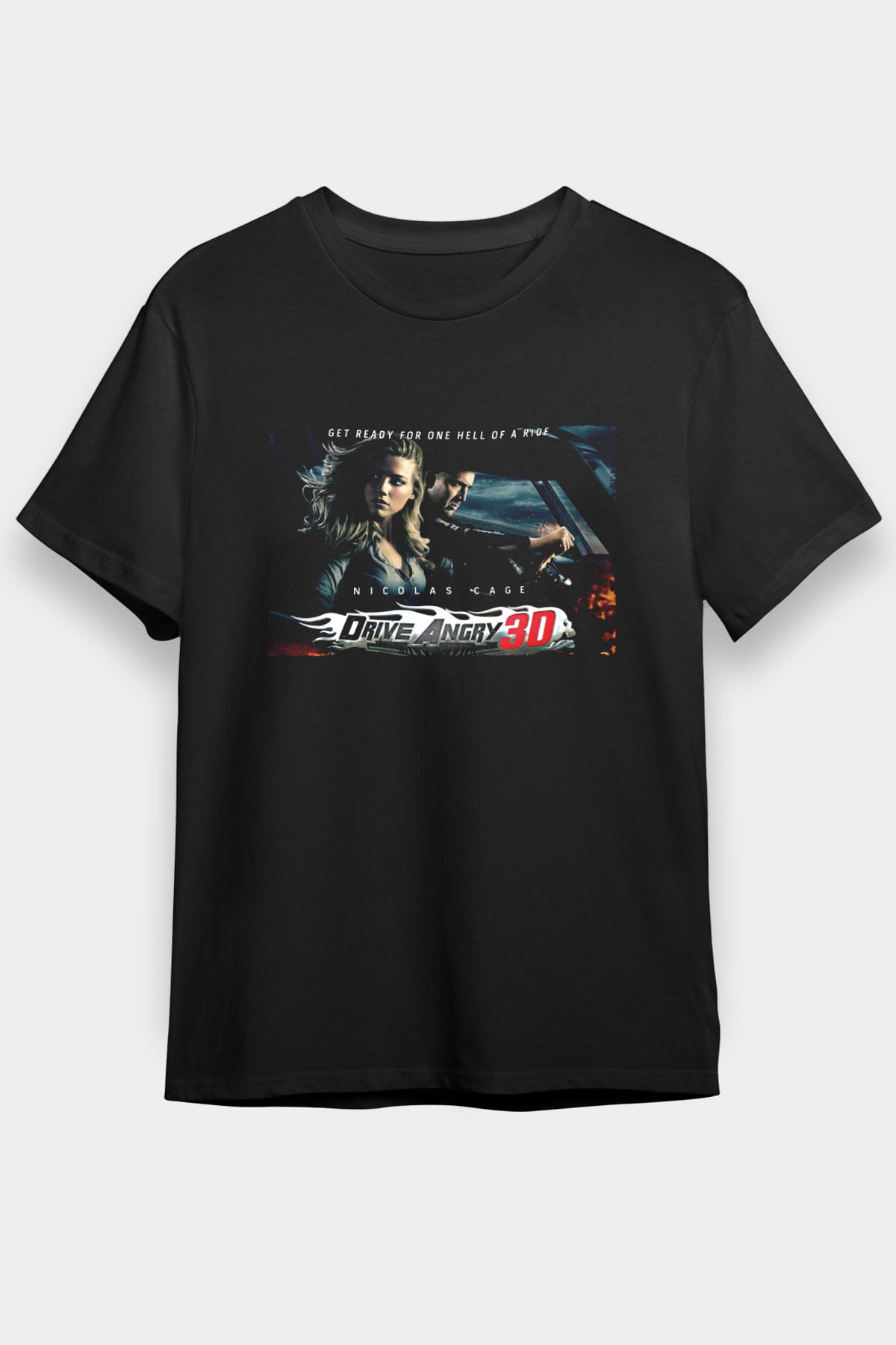 Unisex İntikam Yolu (Drive Angry) Baskılı Siyah T-shirt