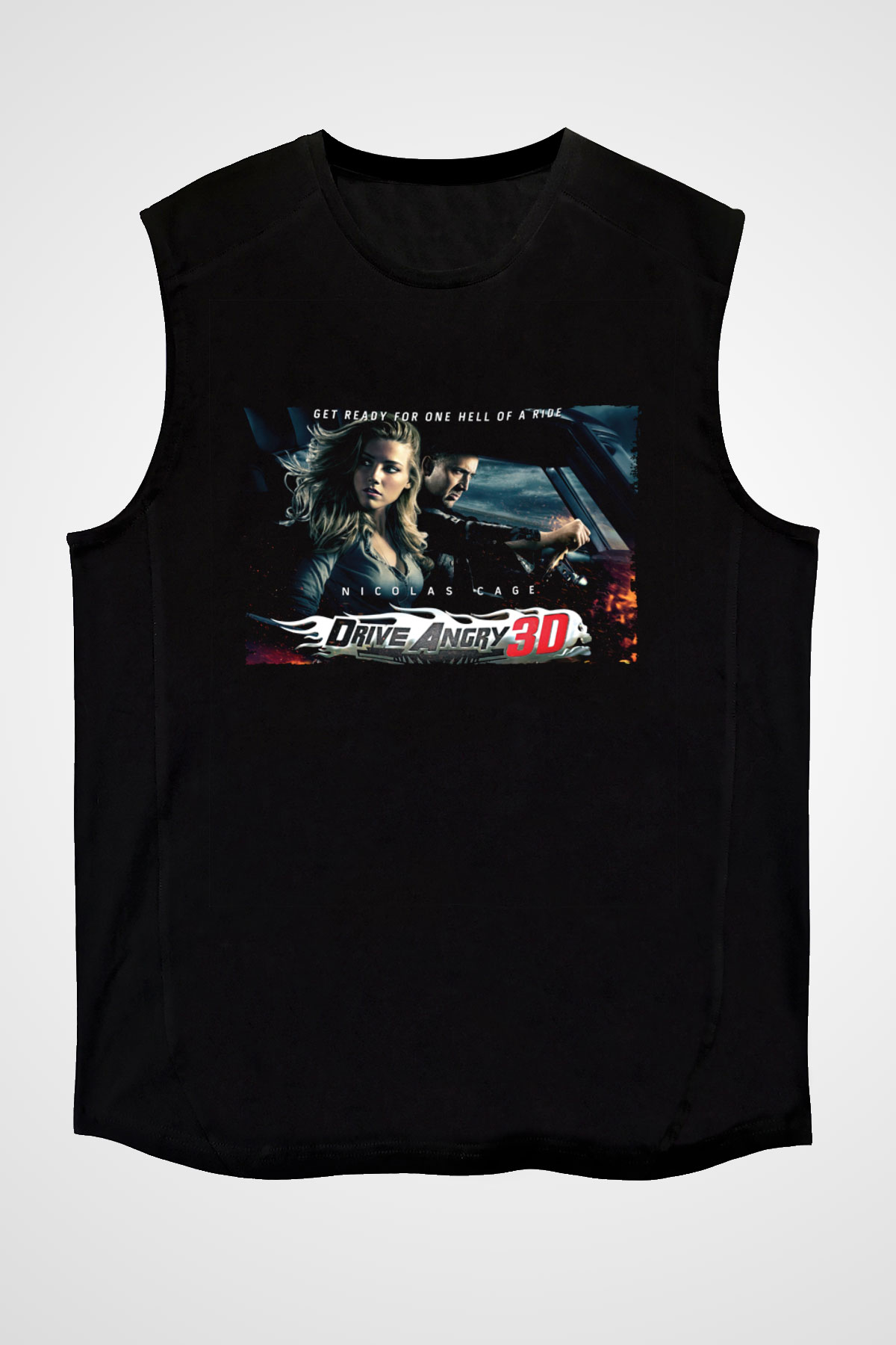 Unisex İntikam Yolu (Drive Angry) Baskılı Siyah Kolsuz T-shirt