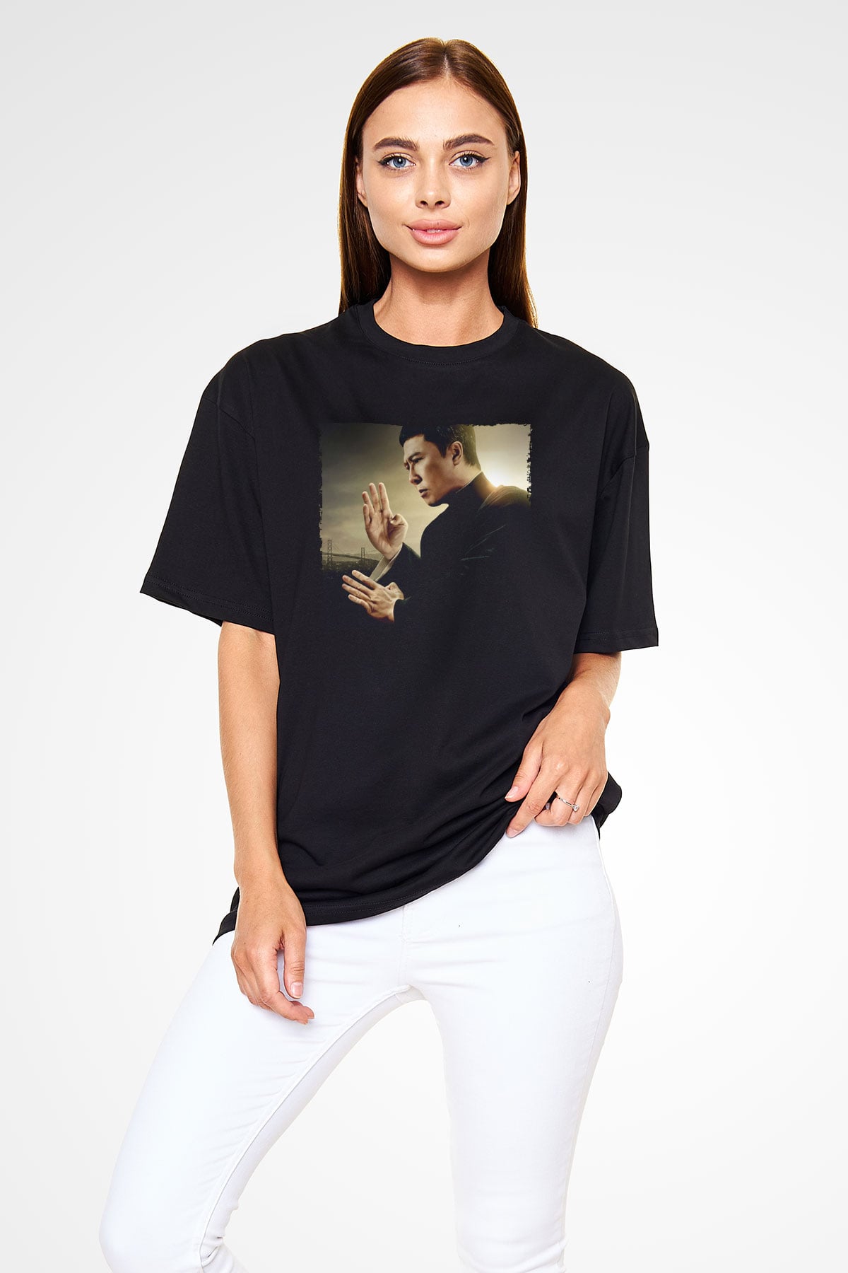 Unisex Ip Man Baskılı Siyah Oversize Tshirt