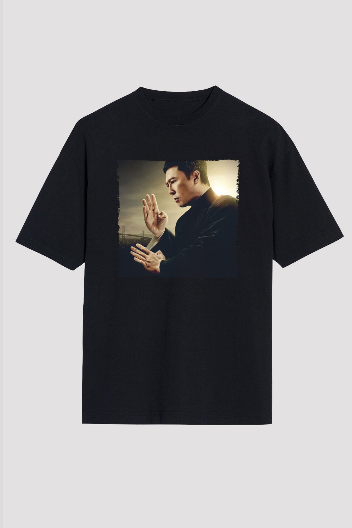 Unisex Ip Man Baskılı Siyah Oversize Tshirt