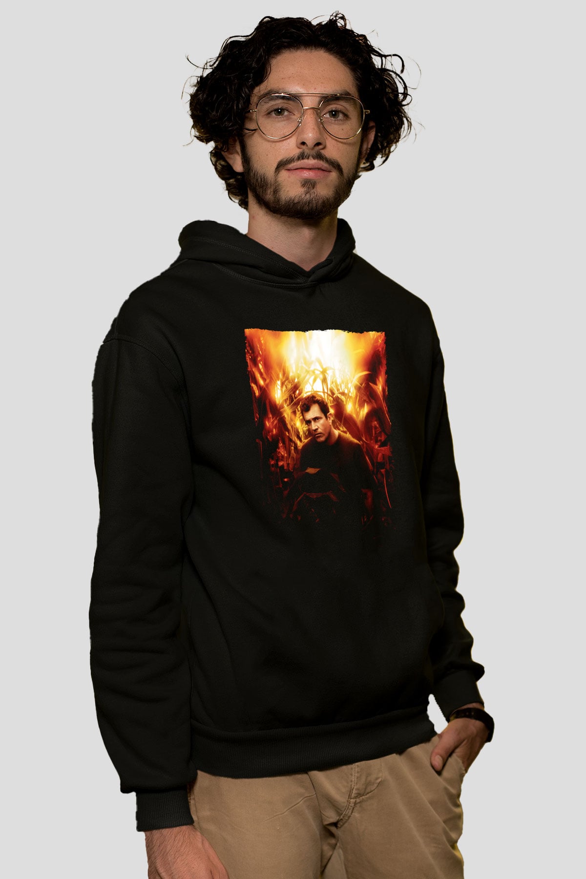 Unisex İşaretler (Signs) Baskılı Siyah Kapüşonlu Sweatshirt