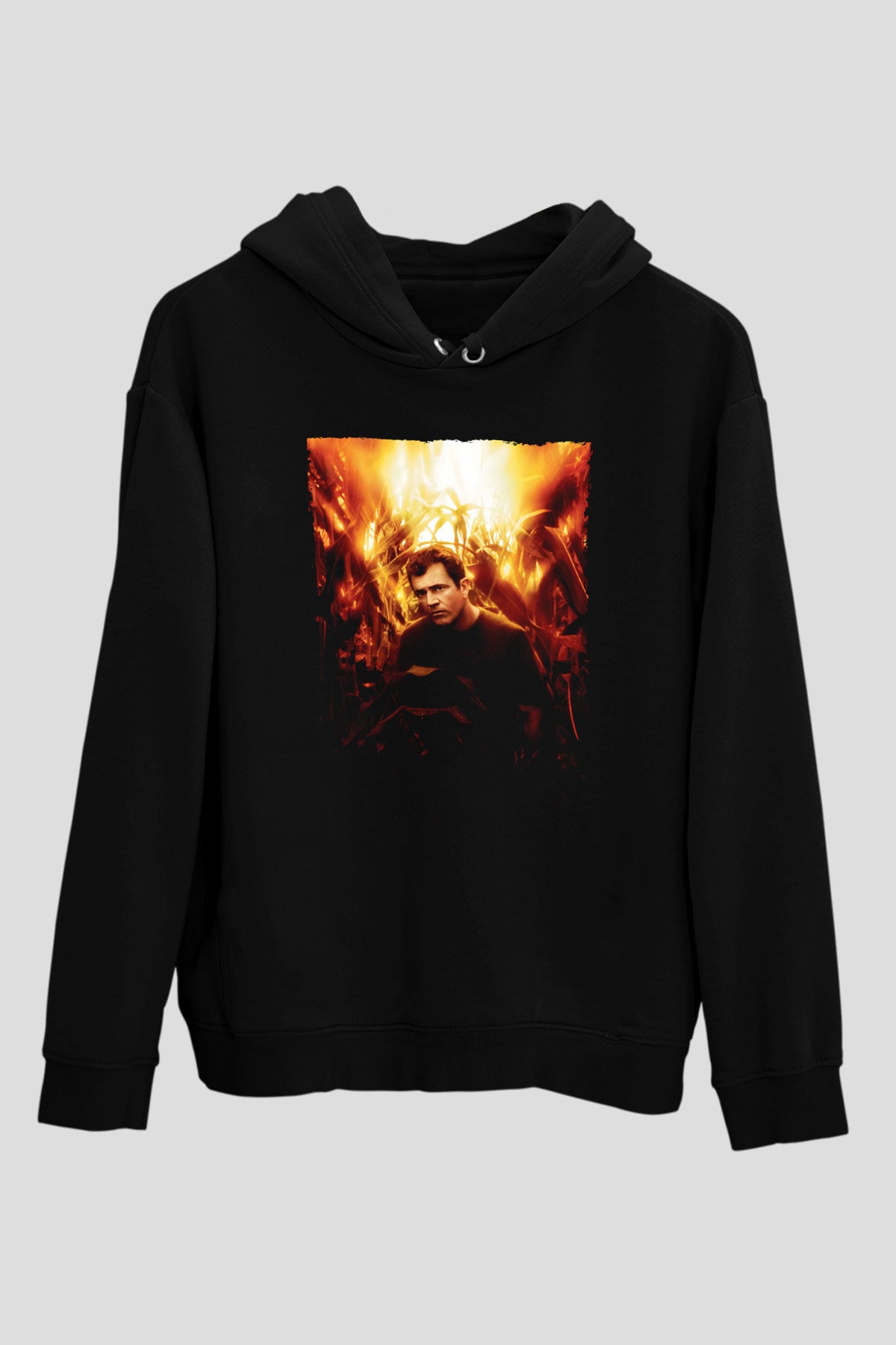 Unisex İşaretler (Signs) Baskılı Siyah Kapüşonlu Sweatshirt