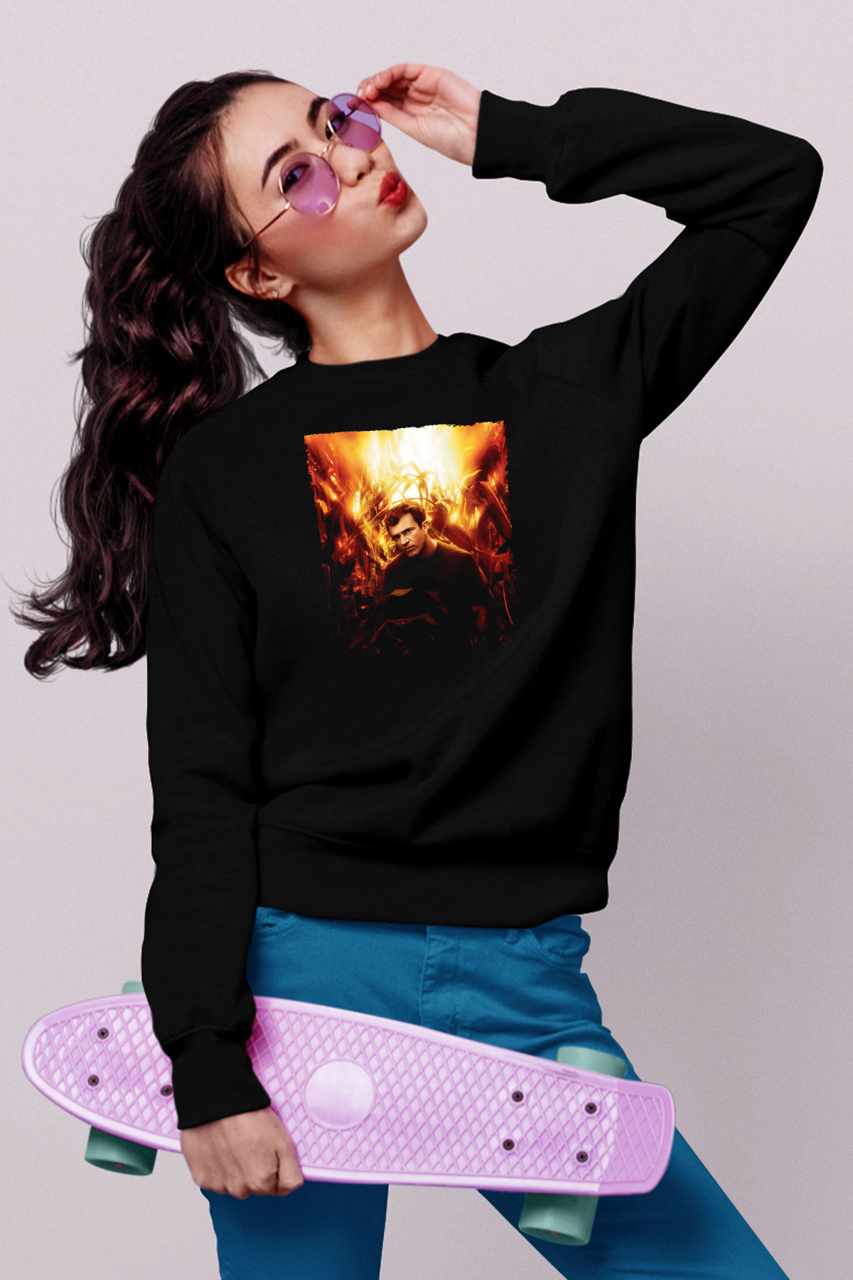 Unisex İşaretler (Signs) Baskılı Siyah Sweatshirt