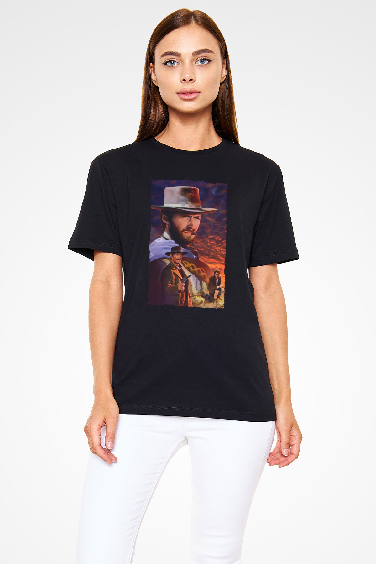 Unisex İyi, Kötü ve Çirkin (The Good, the Bad and the Ugly) Baskılı Siyah T-Shirt