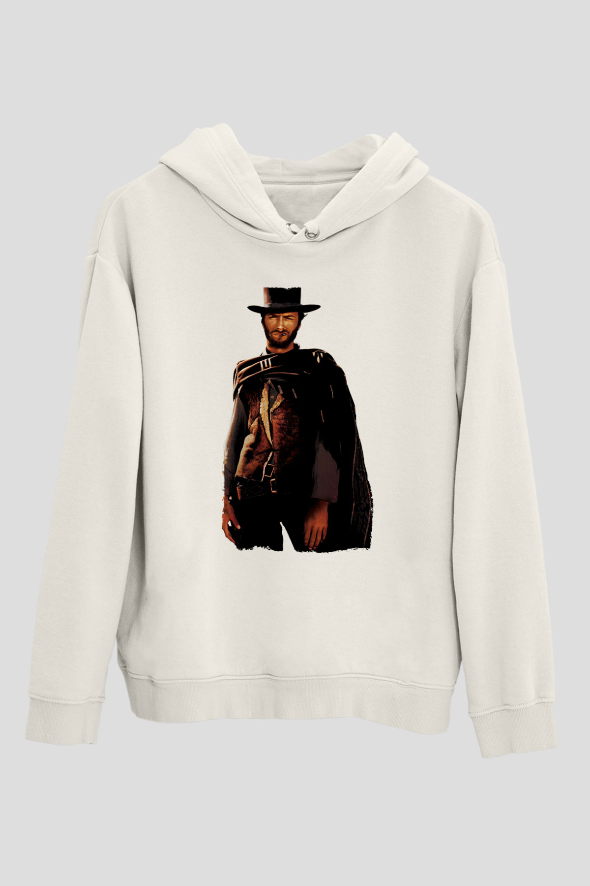 Unisex İyi, Kötü ve Çirkin (The Good, the Bad and the Ugly) Baskılı Beyaz Kapüşonlu Sweatshirt