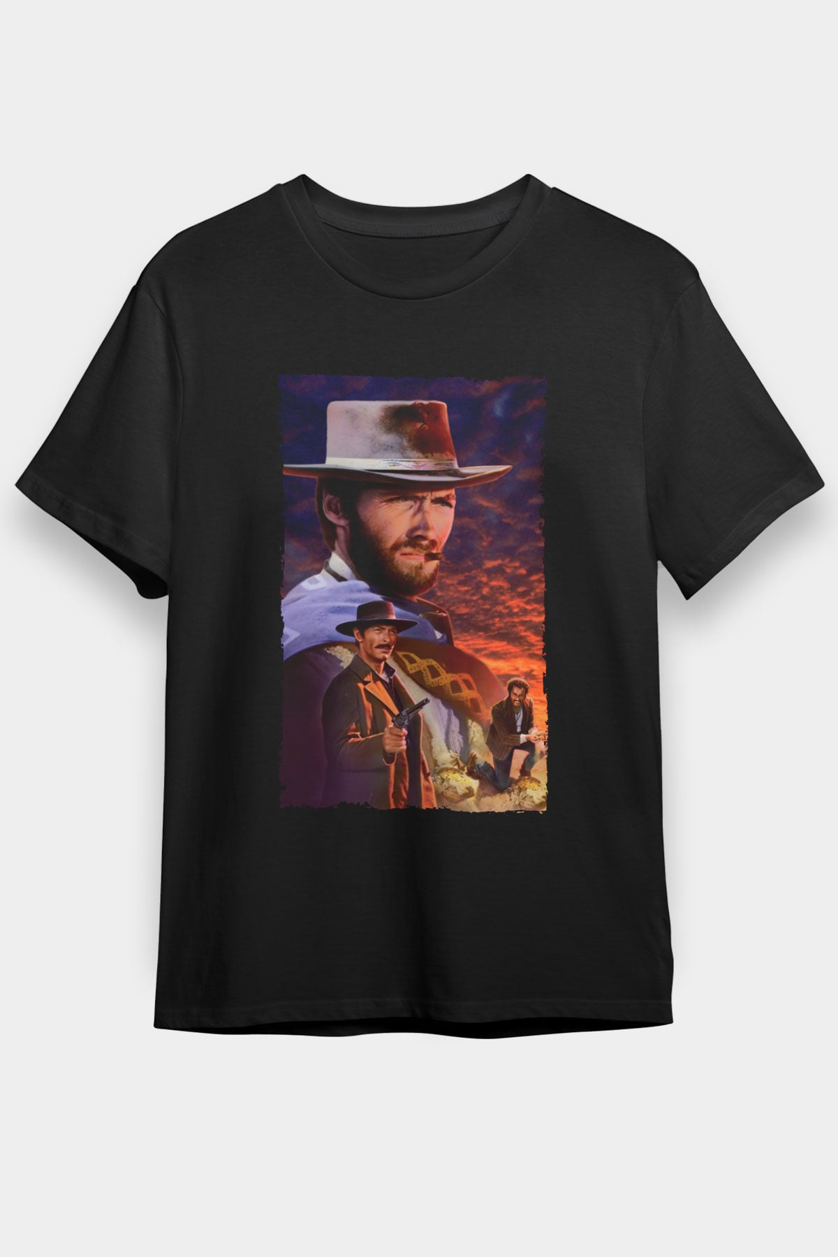 Unisex İyi, Kötü ve Çirkin (The Good, the Bad and the Ugly) Baskılı Siyah T-Shirt