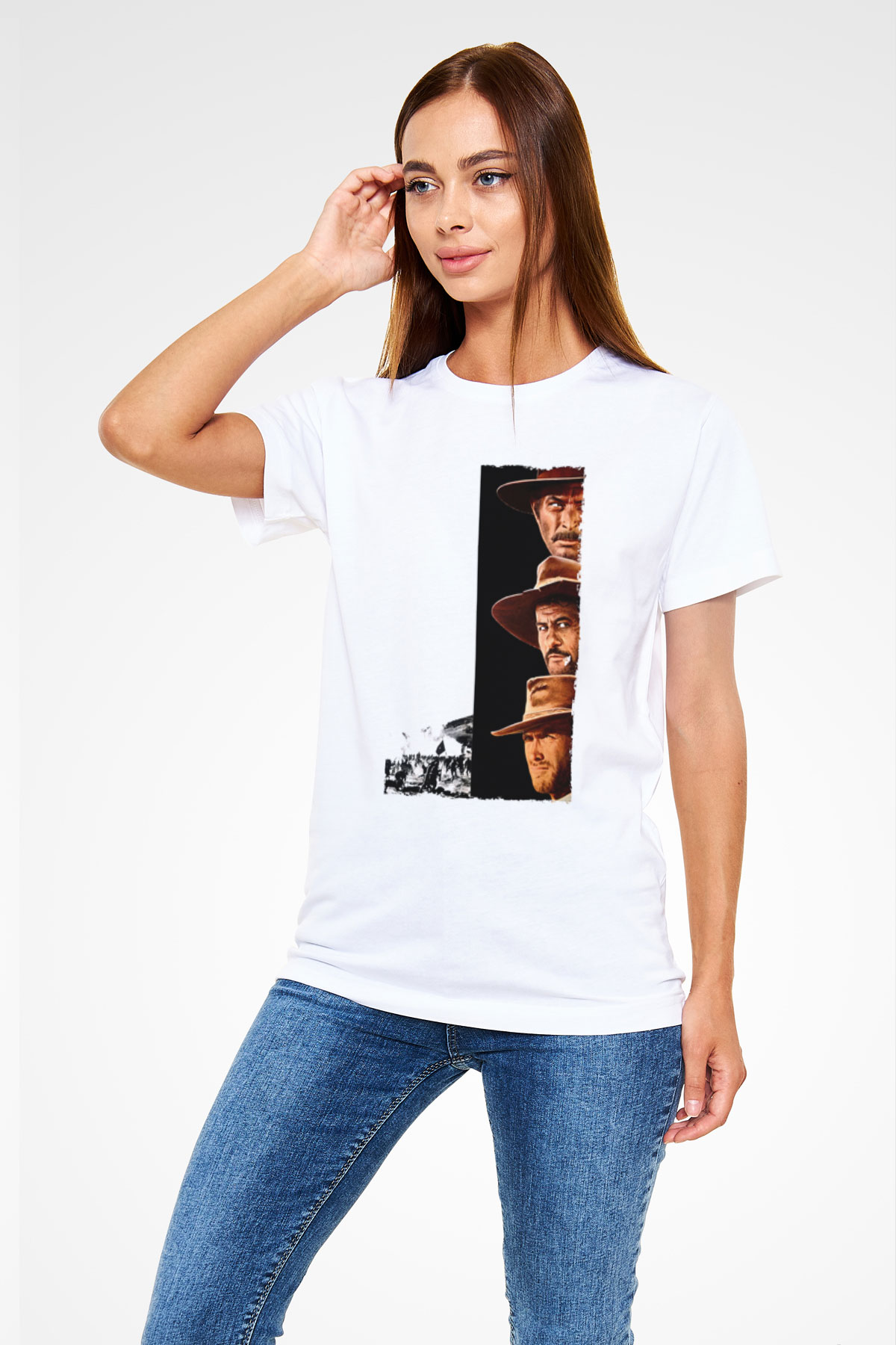 Unisex İyi, Kötü ve Çirkin (The Good, the Bad and the Ugly) Baskılı Beyaz T-shirt