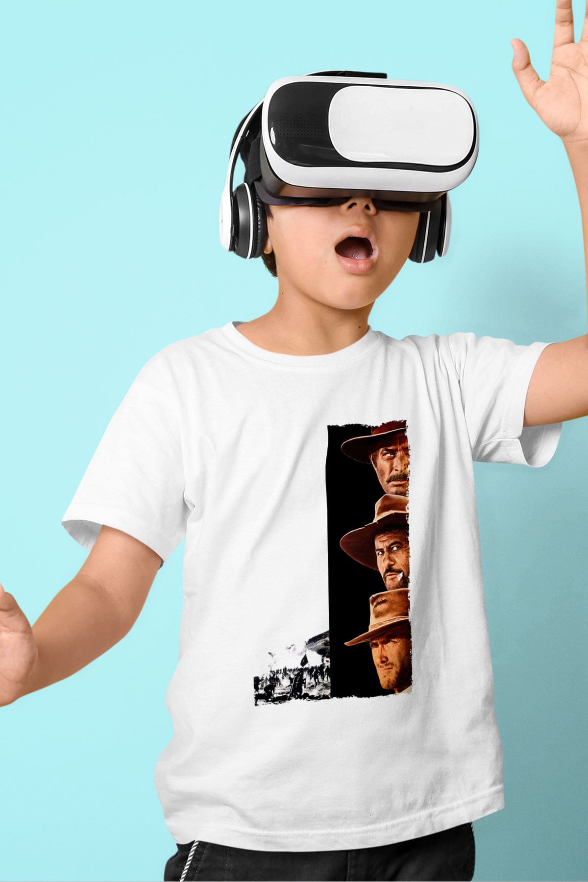 Unisex İyi, Kötü ve Çirkin (The Good, the Bad and the Ugly) Baskılı Beyaz Çocuk Tshirt
