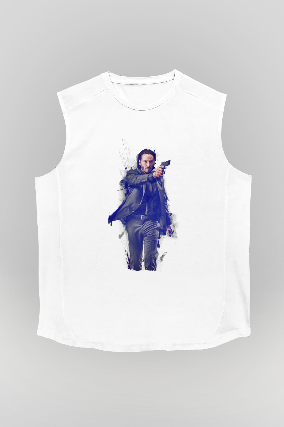 Unisex John Wick Baskılı Beyaz Kolsuz Tişört