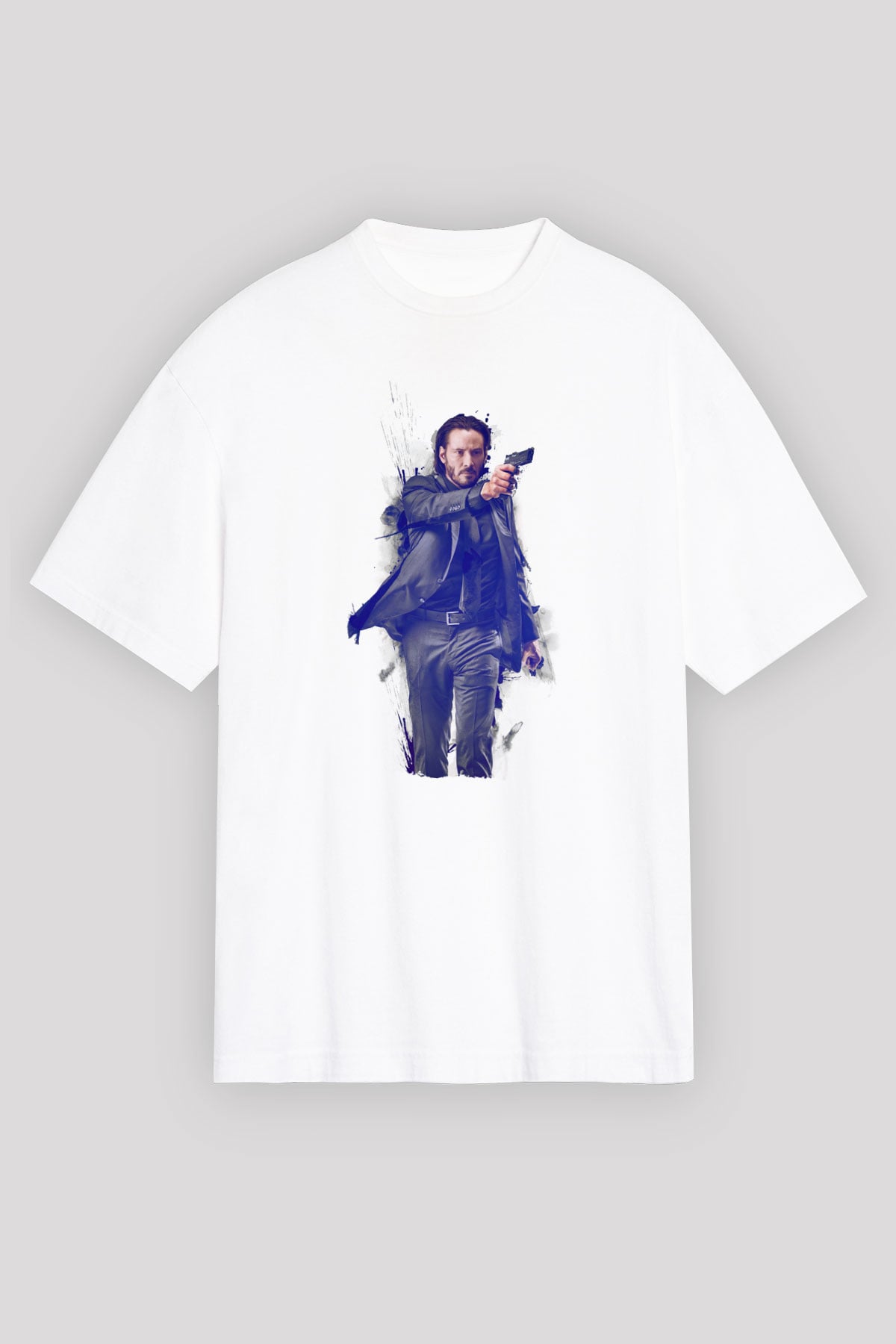 Unisex John Wick Baskılı Beyaz Oversize Tişört