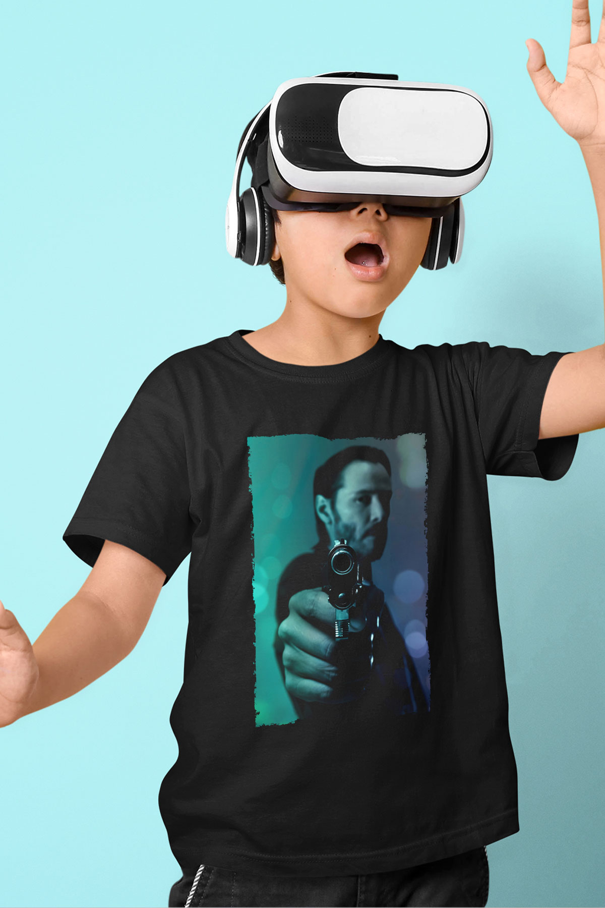 Unisex John Wick Baskılı Siyah Çocuk Tshirt