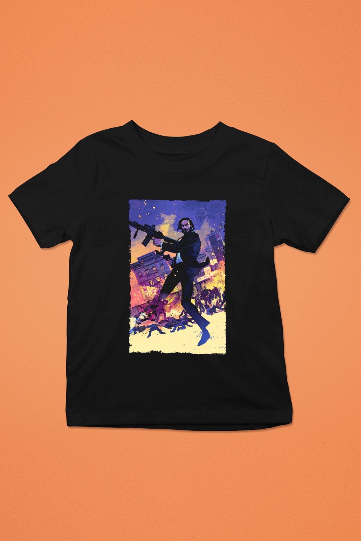 Unisex John Wick Baskılı Siyah Çocuk Unisex Tişört