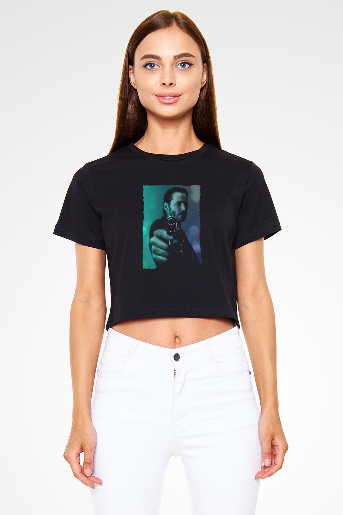 Unisex John Wick Baskılı Siyah Crop Top Tshirt