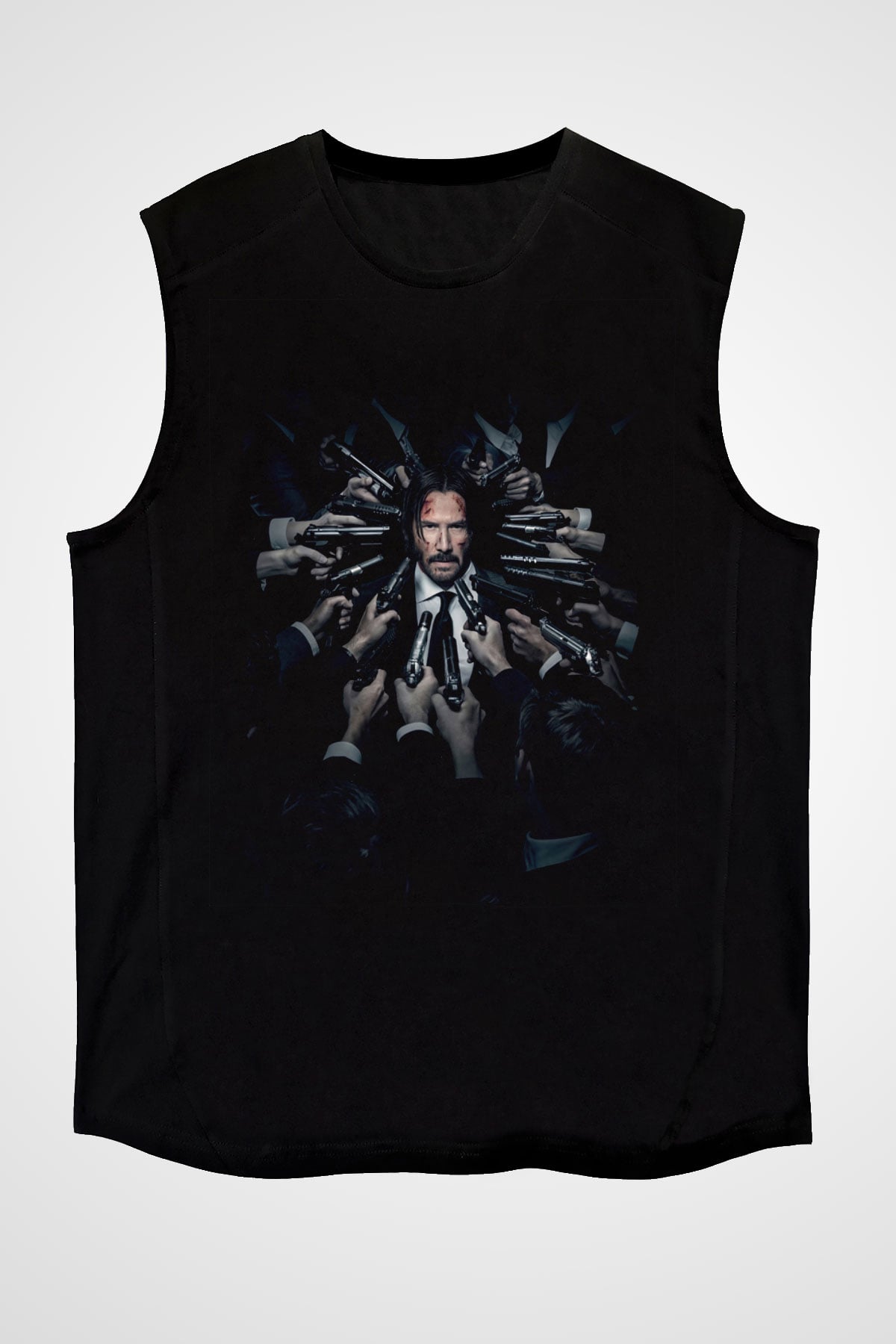 Unisex John Wick Baskılı Siyah Kolsuz T-shirt