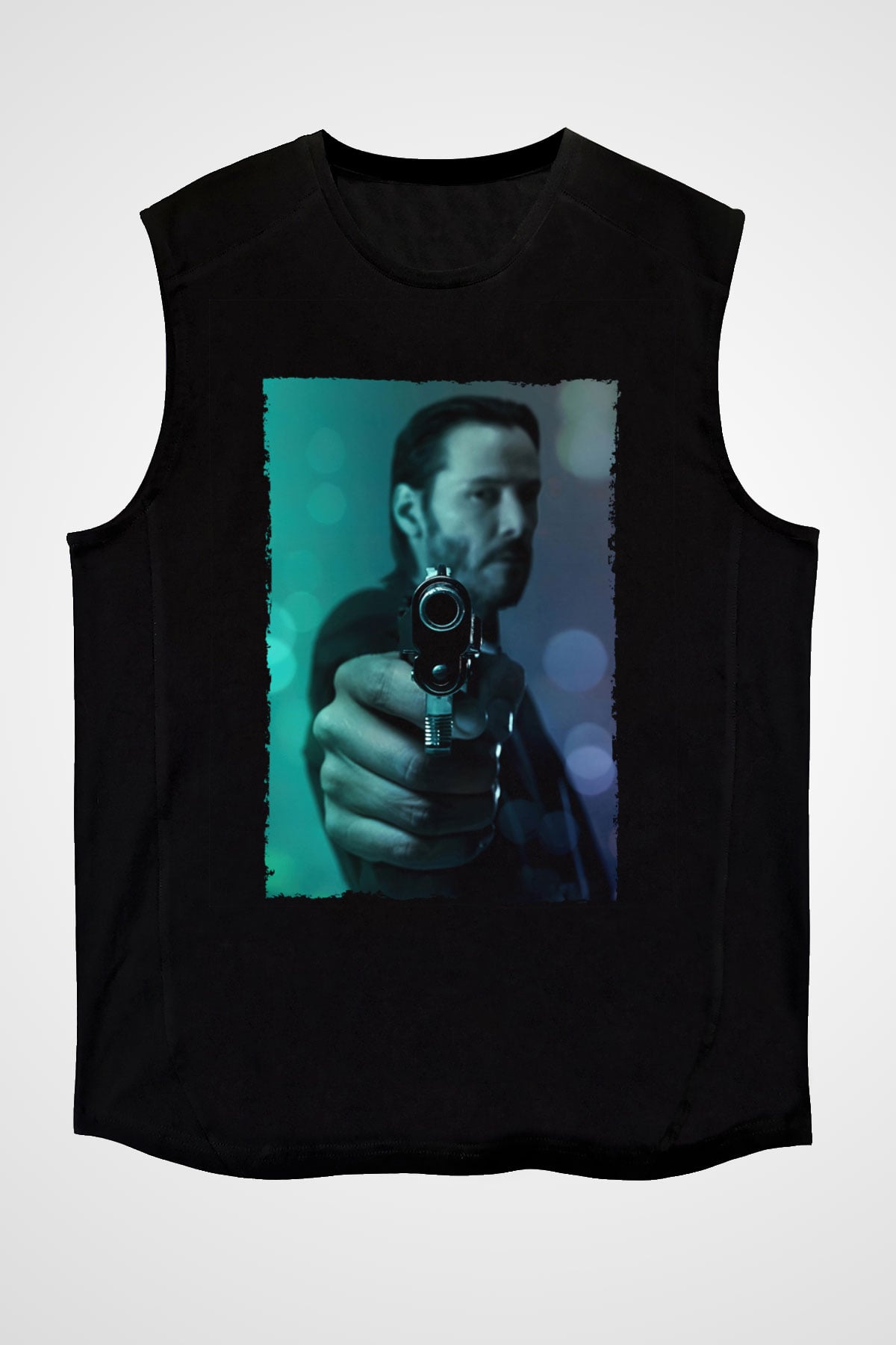 Unisex John Wick Baskılı Siyah Kolsuz Tshirt