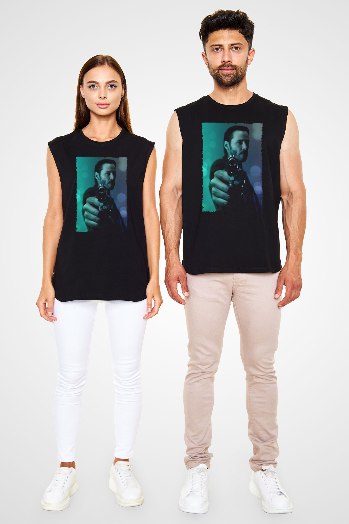 Unisex John Wick Baskılı Siyah Kolsuz Tshirt