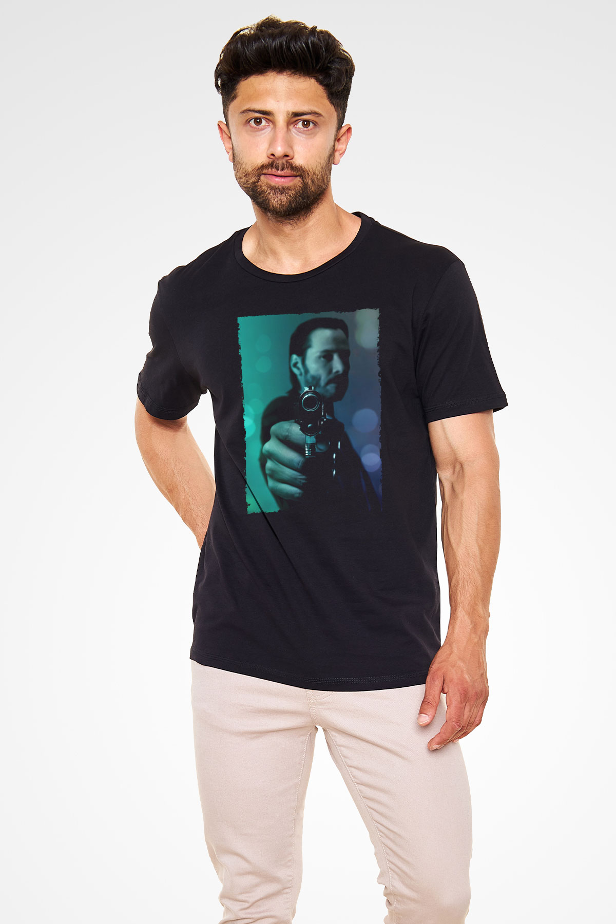 Unisex John Wick Baskılı Siyah Tshirt