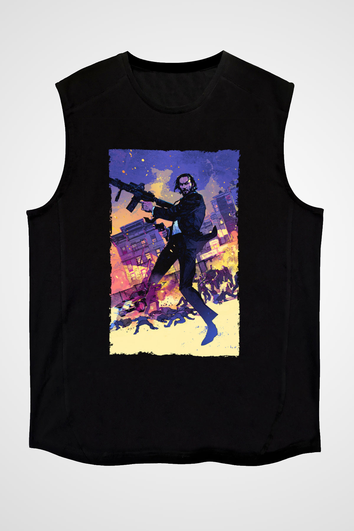 Unisex John Wick Baskılı Siyah Unisex Kolsuz Tişört