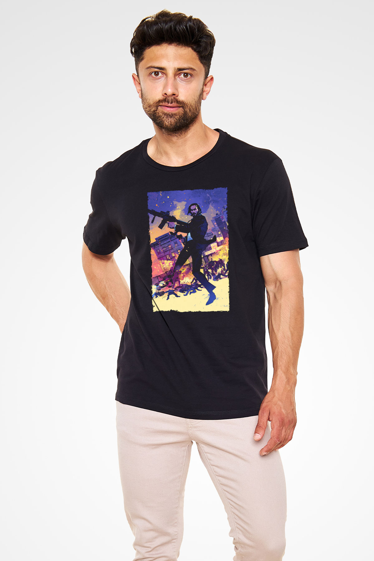 Unisex John Wick Baskılı Siyah Unisex Tişört
