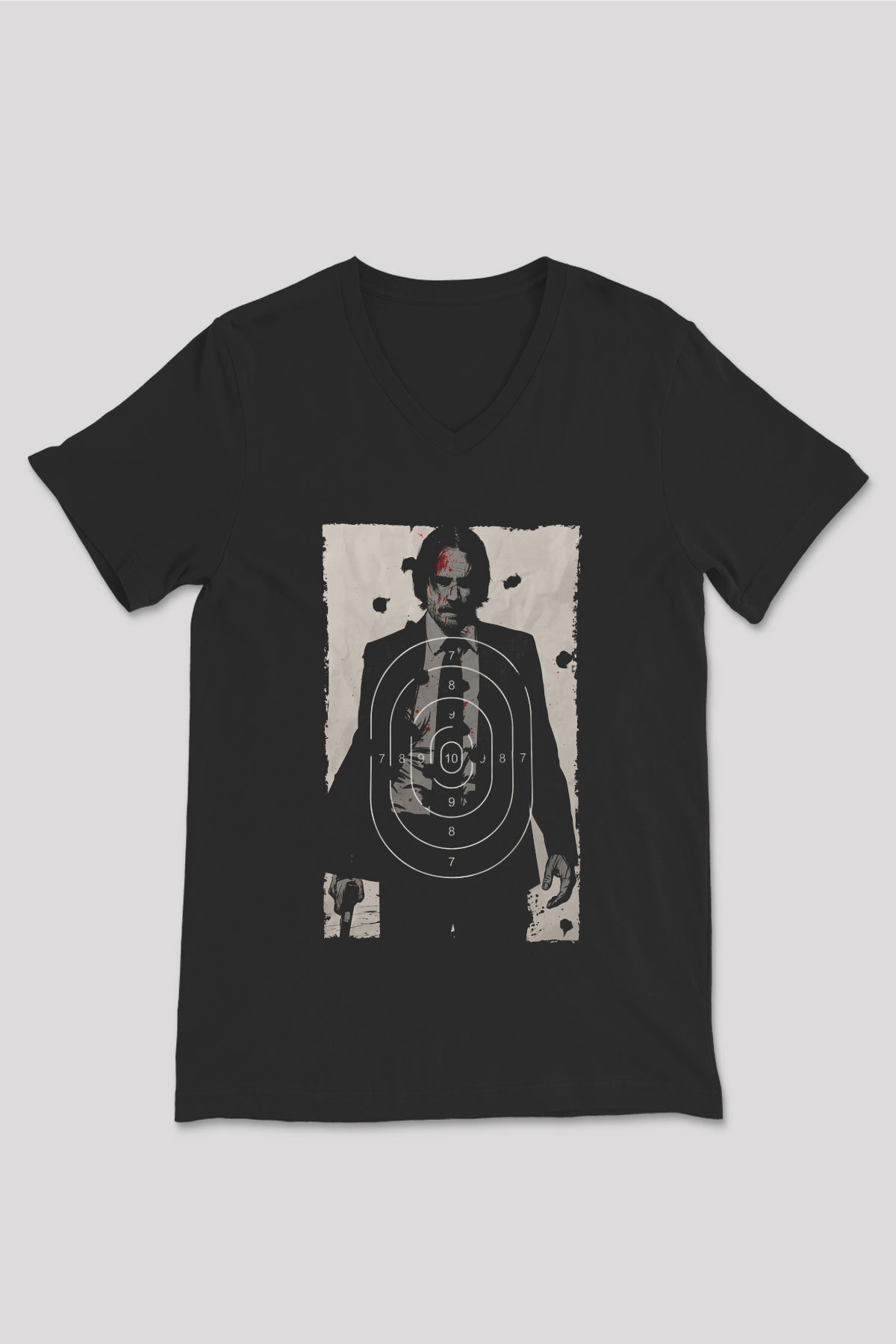 Unisex John Wick Baskılı Siyah Unisex V Yaka Tshirt