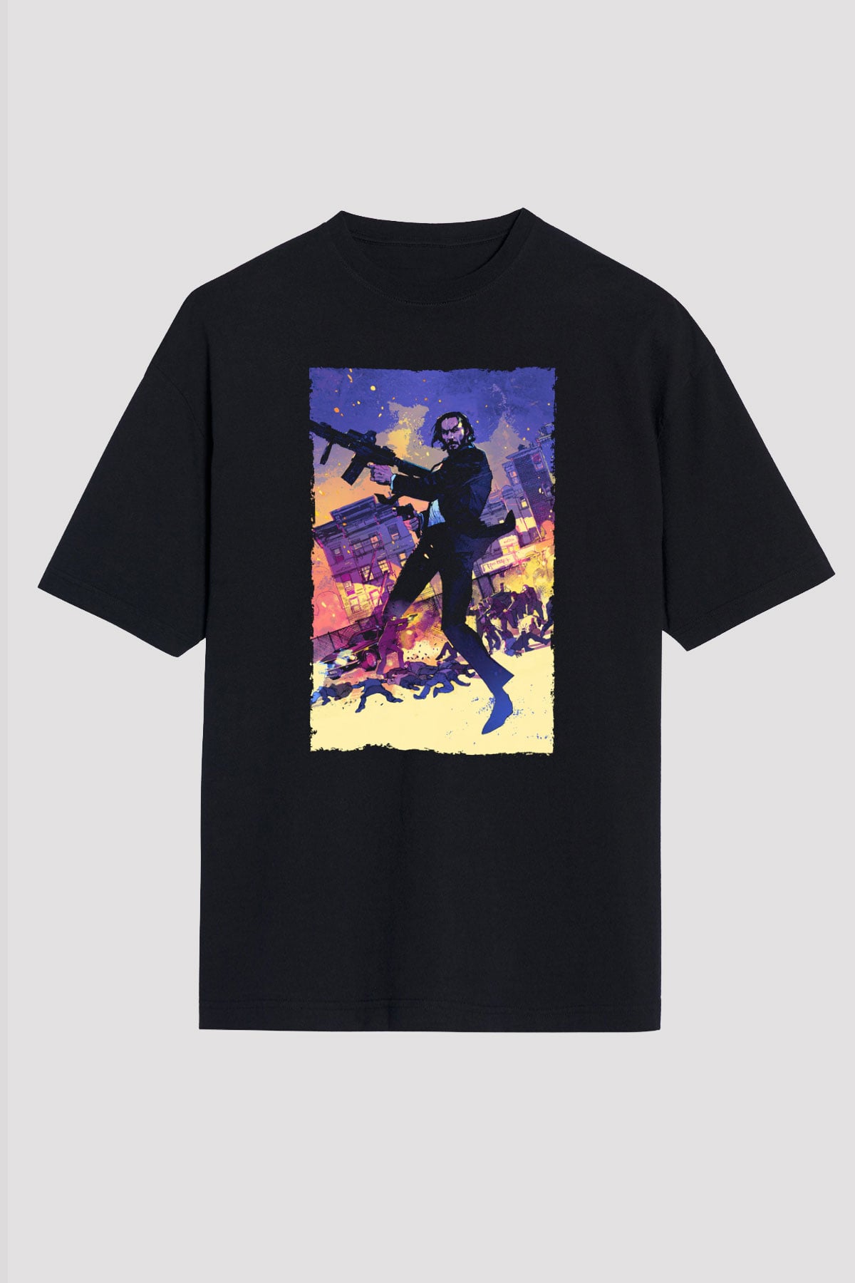 Unisex John Wick Baskılı Siyah Unisex Oversize Tişört