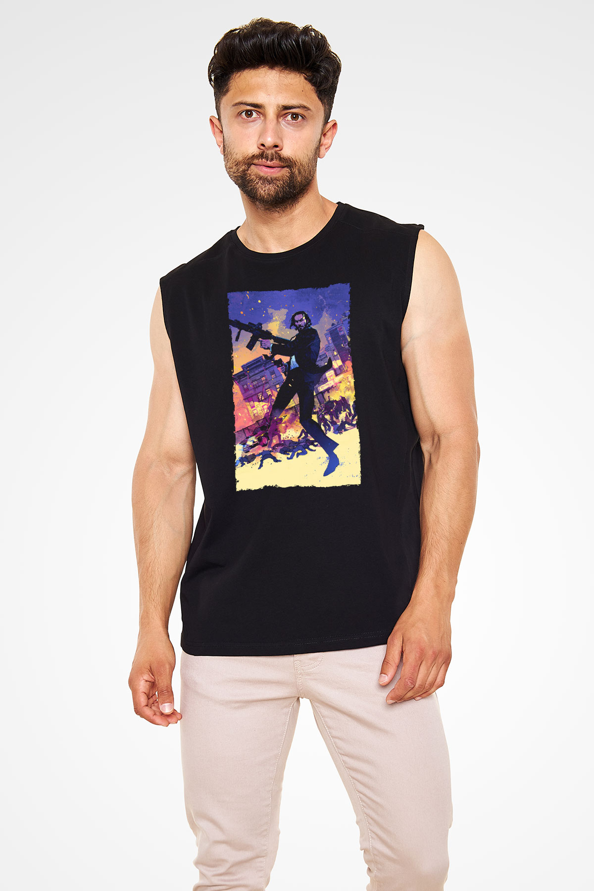 Unisex John Wick Baskılı Siyah Unisex Kolsuz Tişört