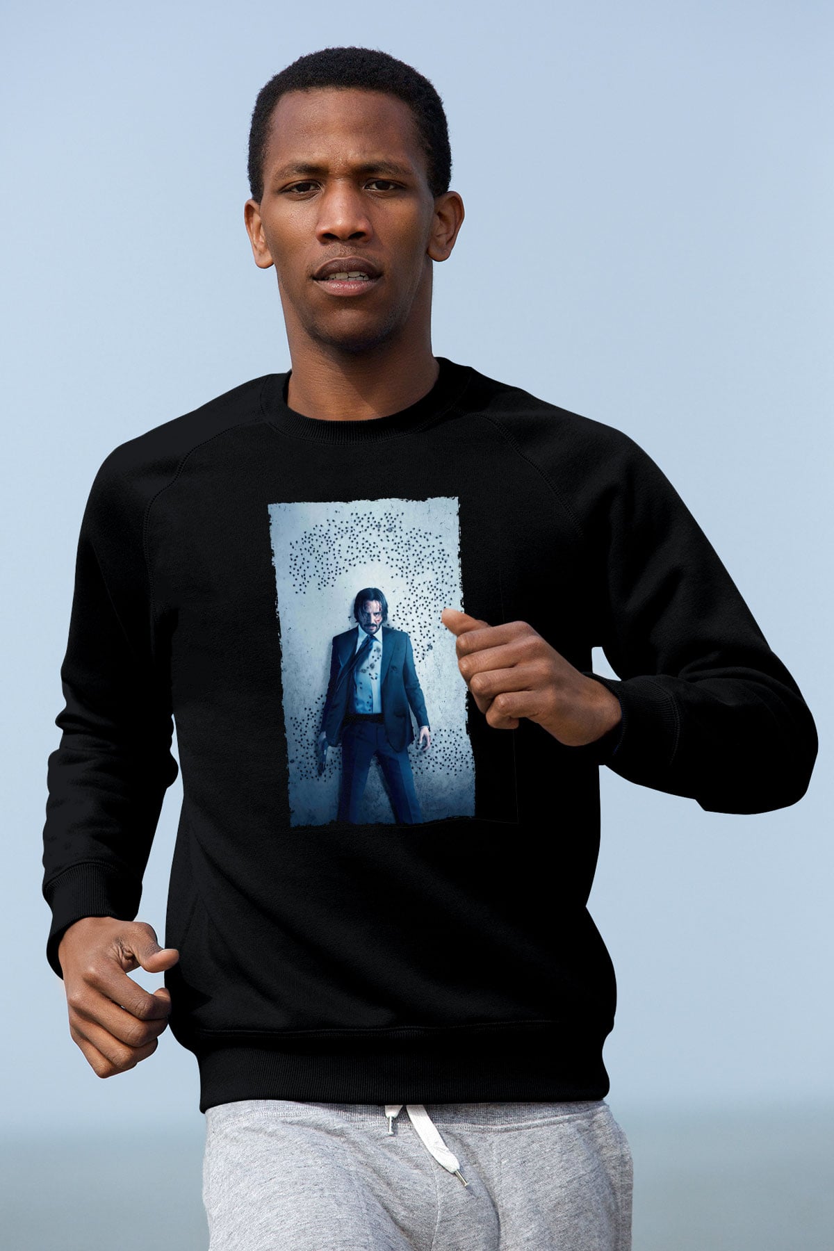 Unisex John Wick Baskılı Siyah Unisex Sweatshirt