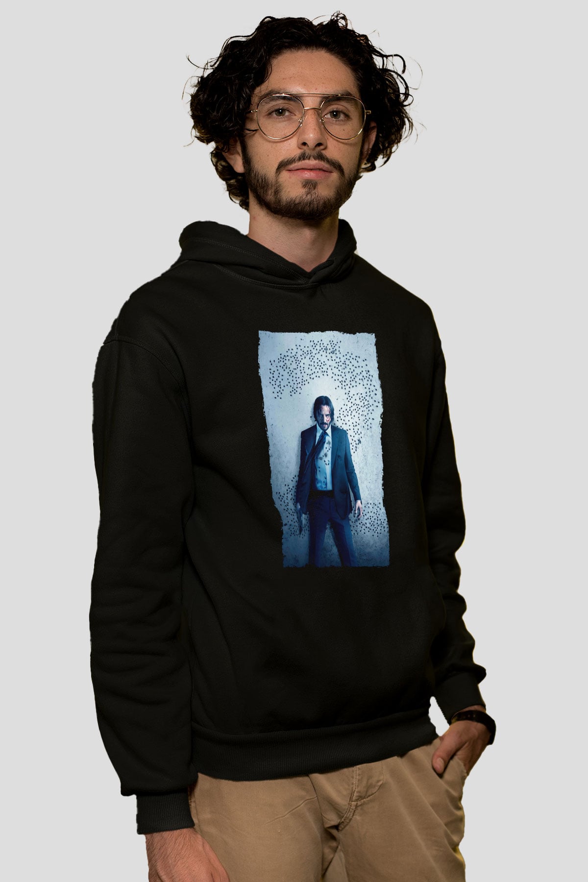 Unisex John Wick Baskılı Siyah Unisex Kapüşonlu Sweatshirt