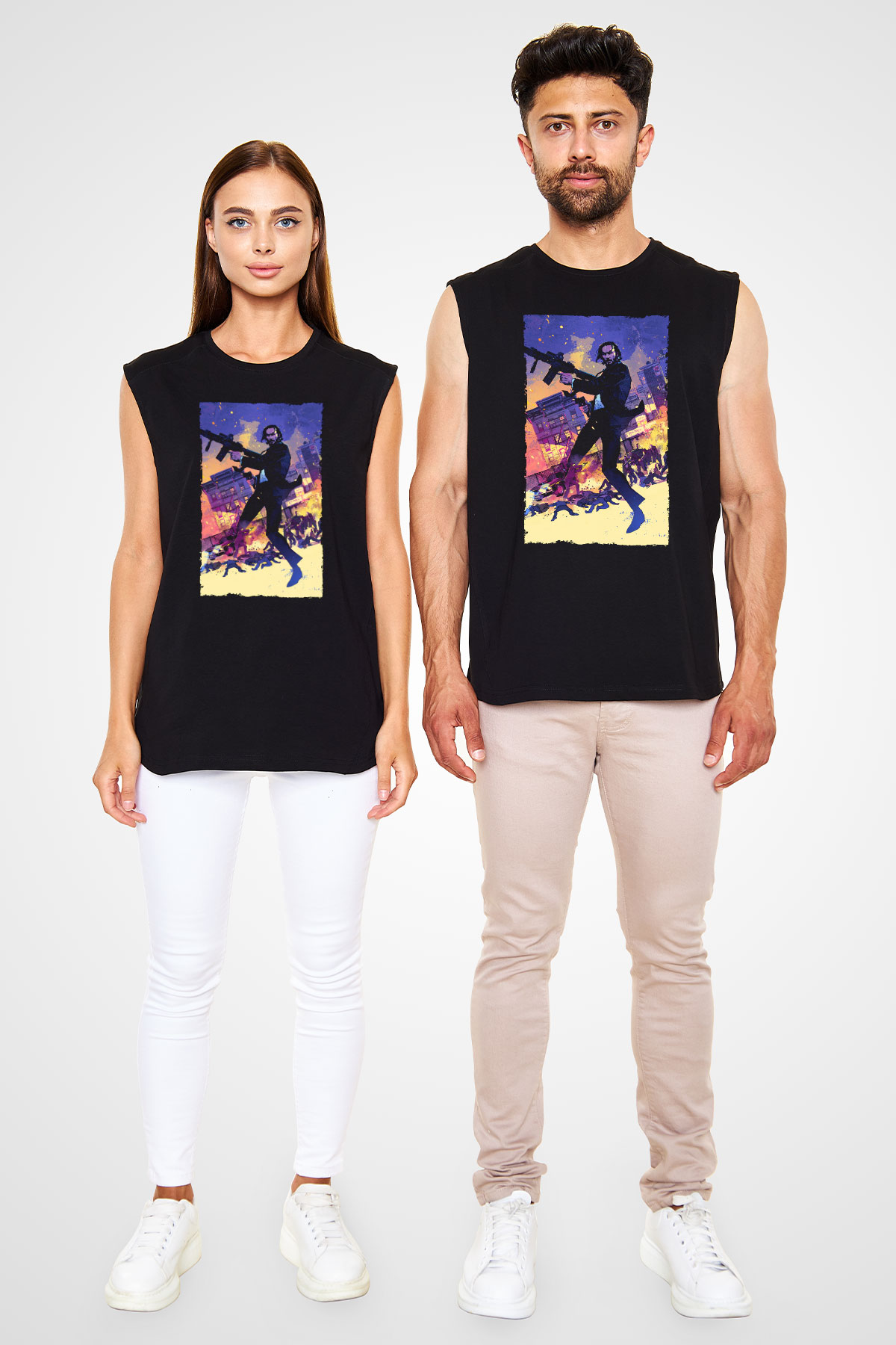 Unisex John Wick Baskılı Siyah Unisex Kolsuz Tişört
