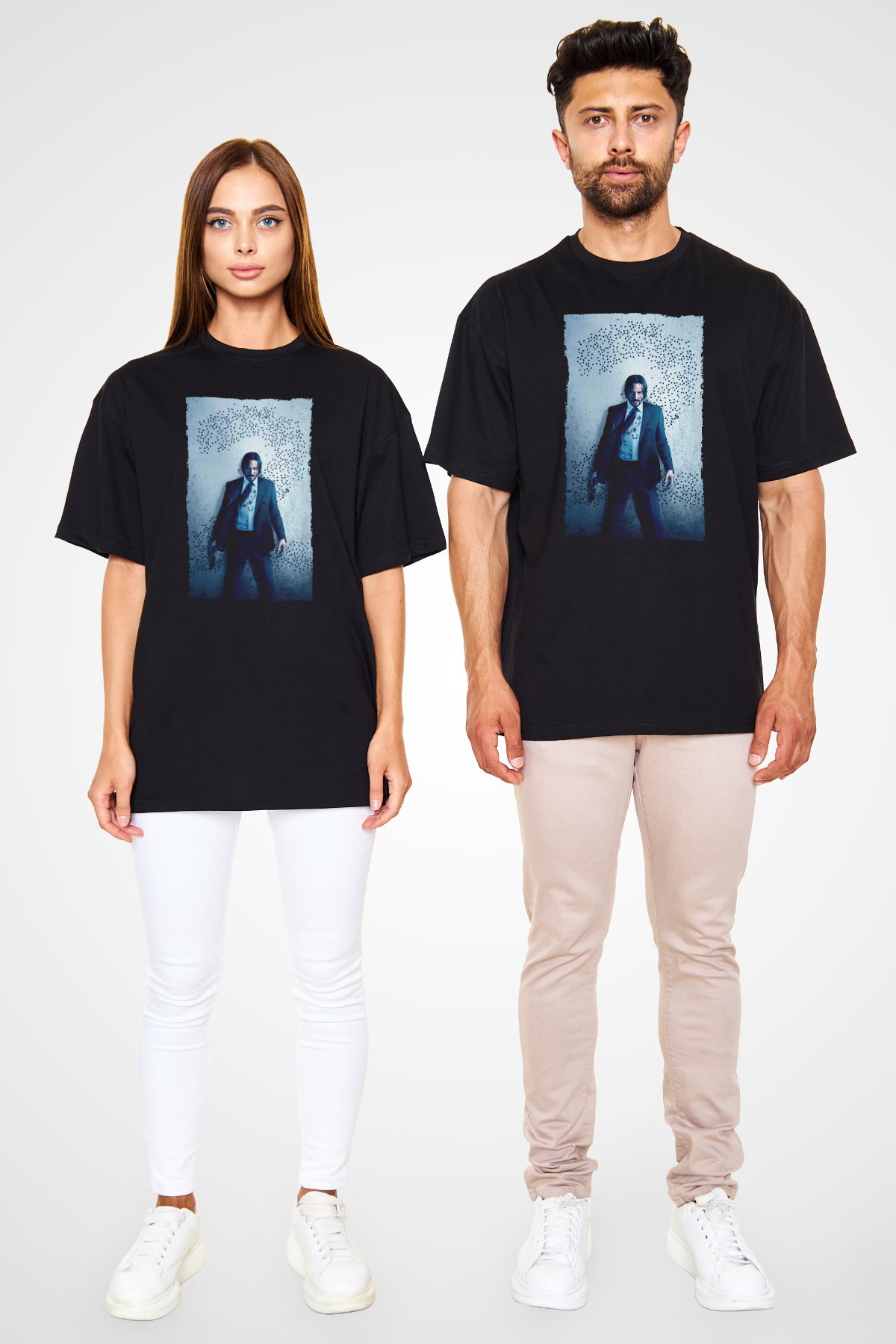 Unisex John Wick Baskılı Siyah Unisex Oversize T-shirt