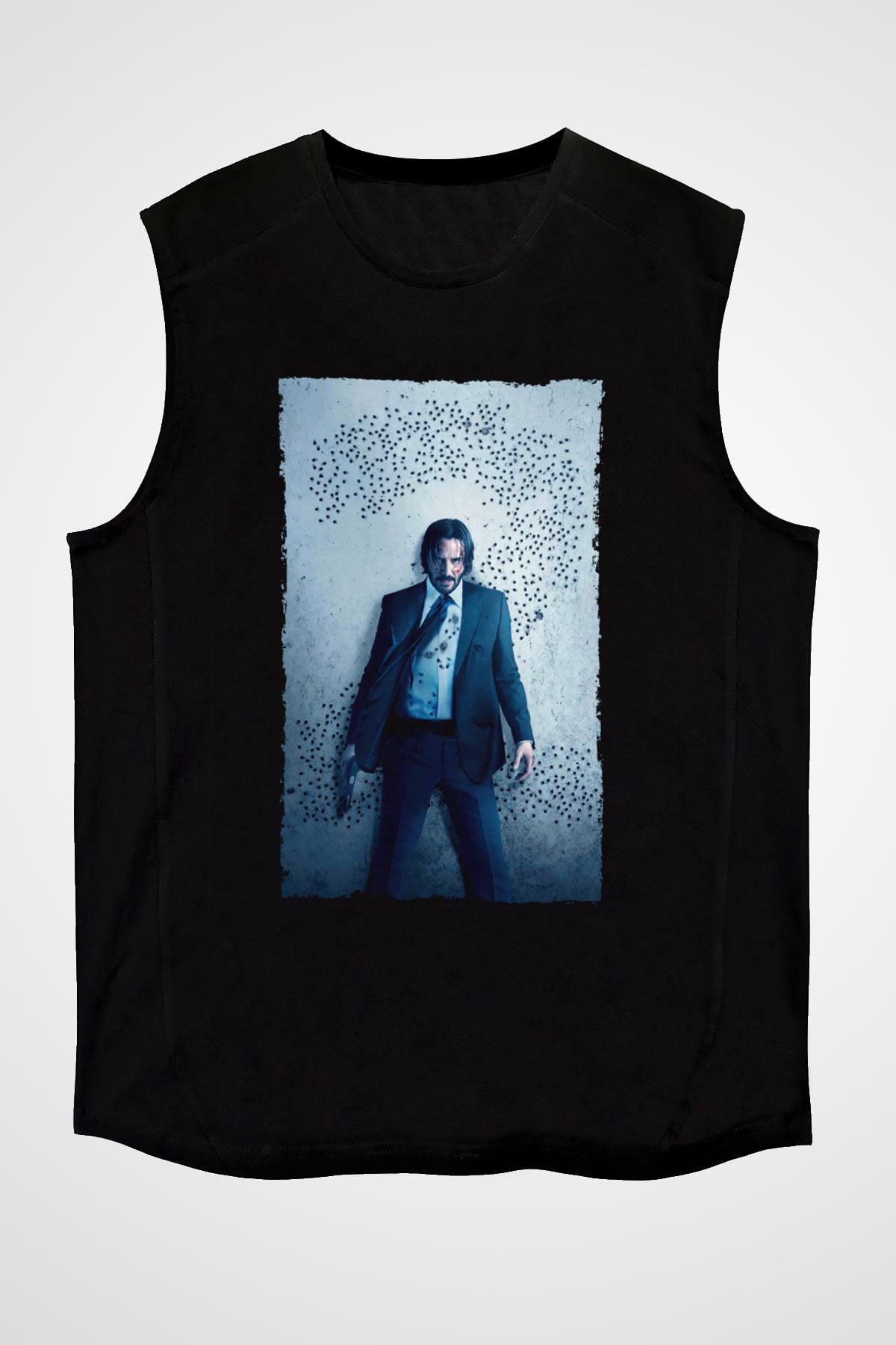 Unisex John Wick Baskılı Siyah Unisex Kolsuz T-shirt