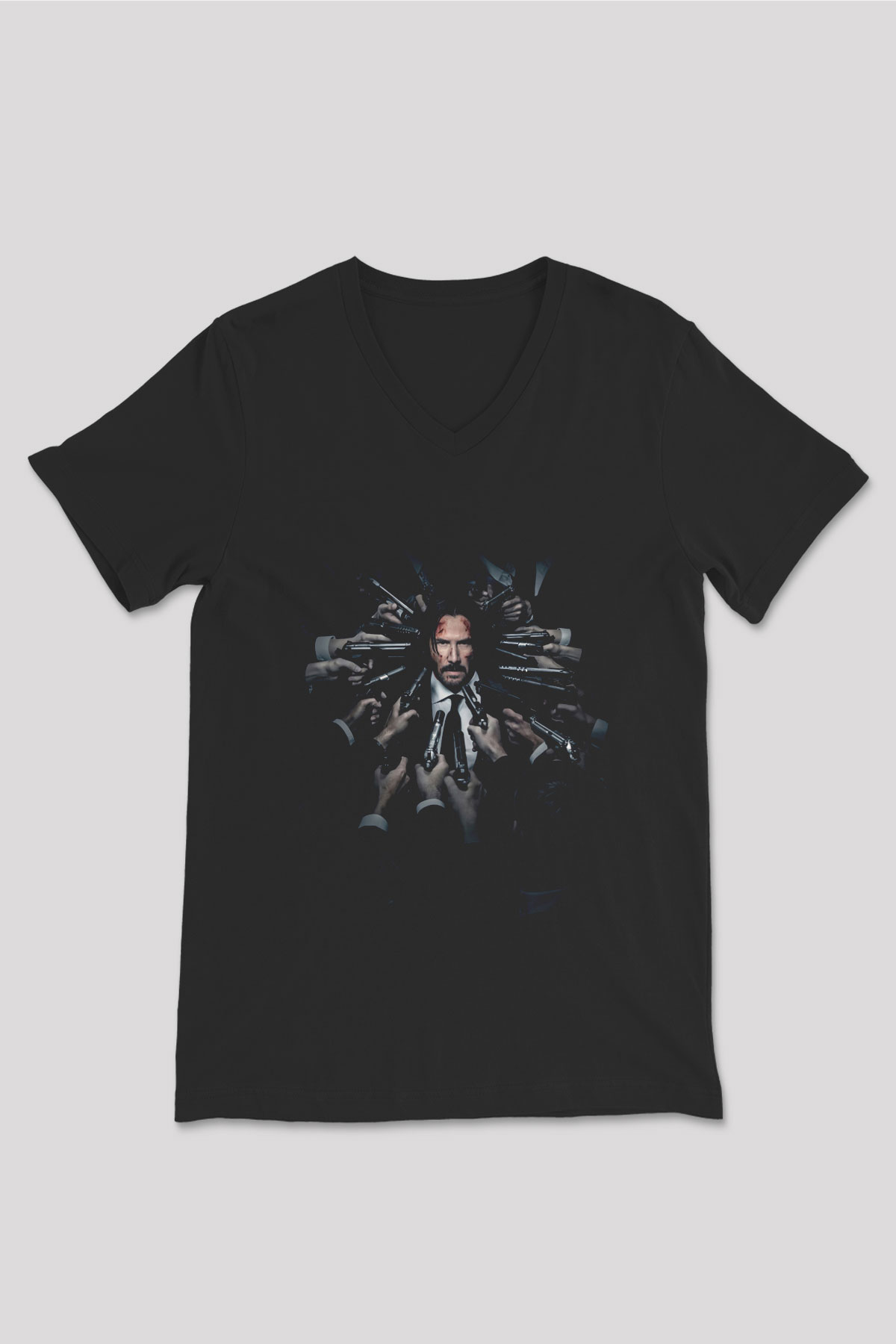 Unisex John Wick Baskılı Siyah V Yaka T-shirt