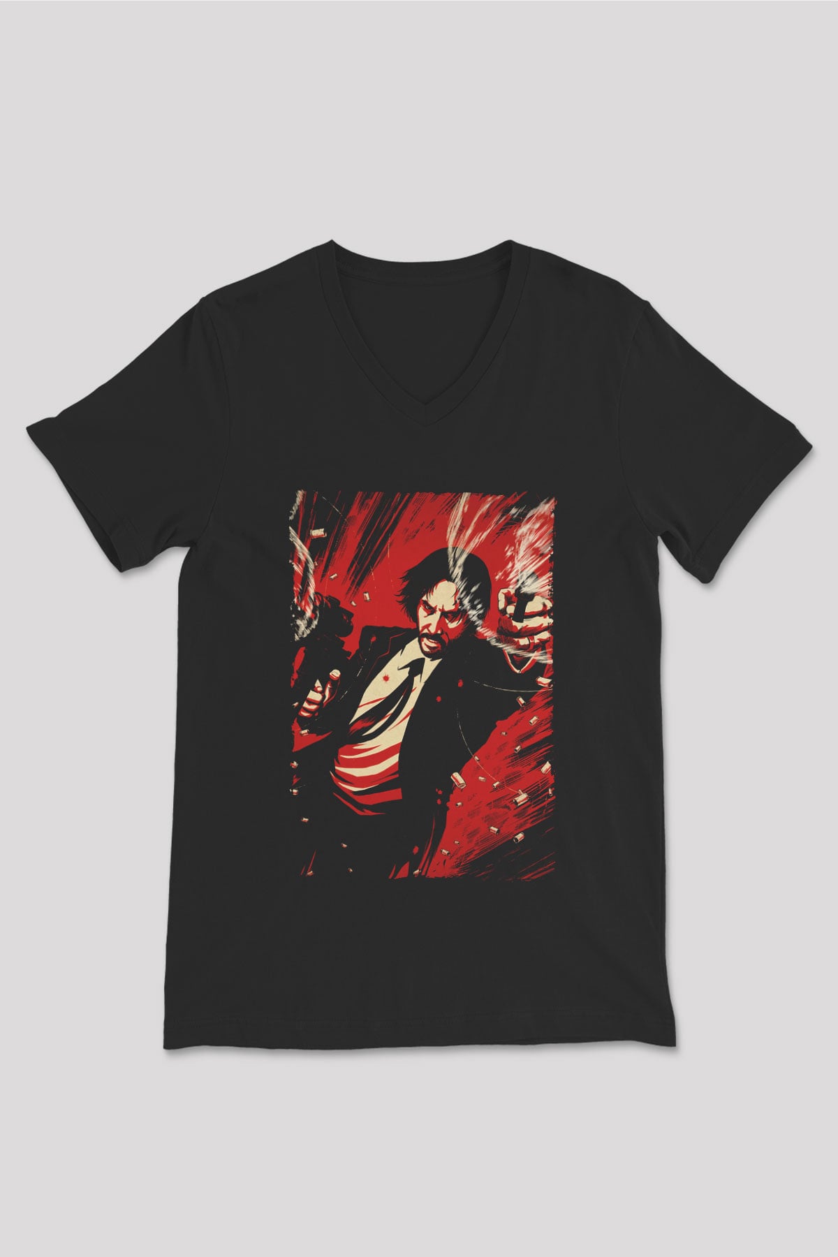 Unisex John Wick Baskılı Siyah V Yaka Tişört