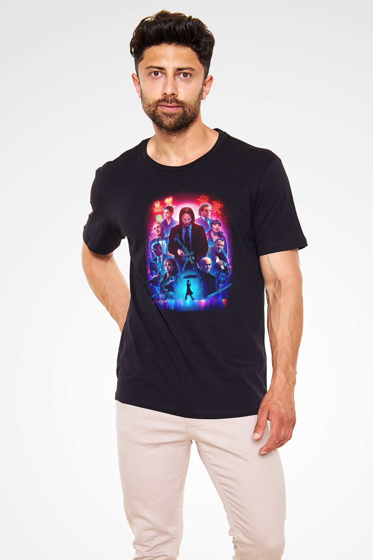 Unisex John Wick Serisi (John Wick) Baskılı Siyah Tshirt