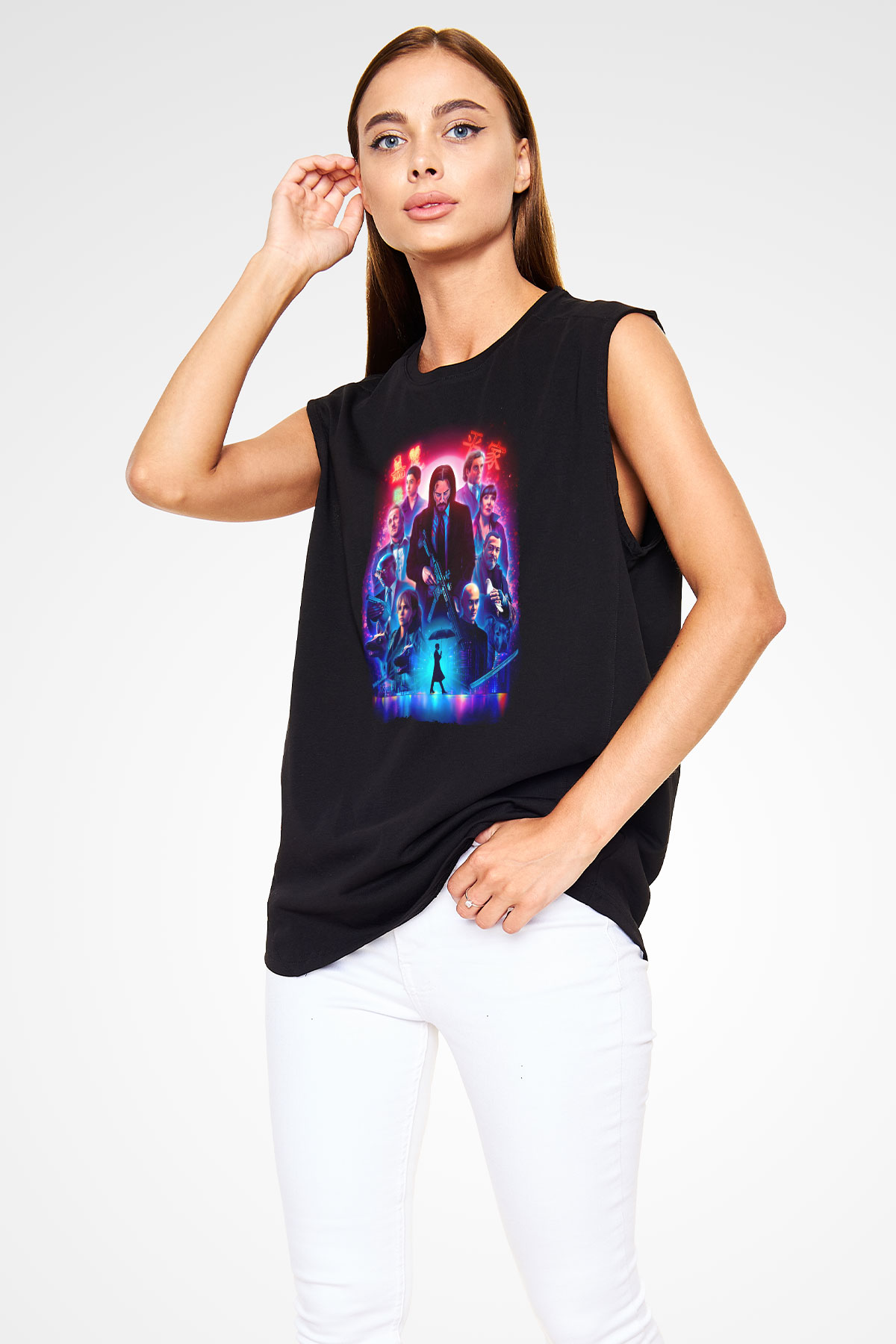 Unisex John Wick Serisi (John Wick) Baskılı Siyah Kolsuz Tshirt