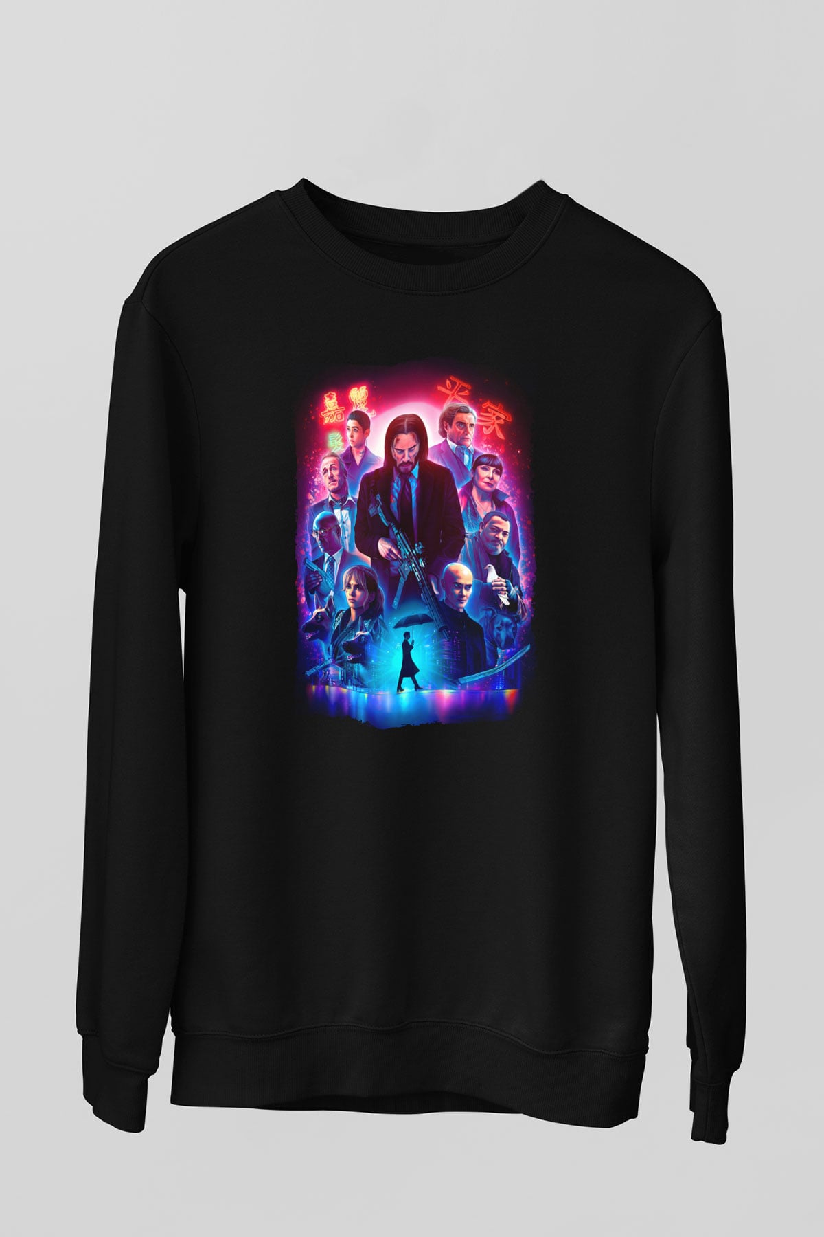 Unisex John Wick Serisi (John Wick) Baskılı Siyah Sweatshirt