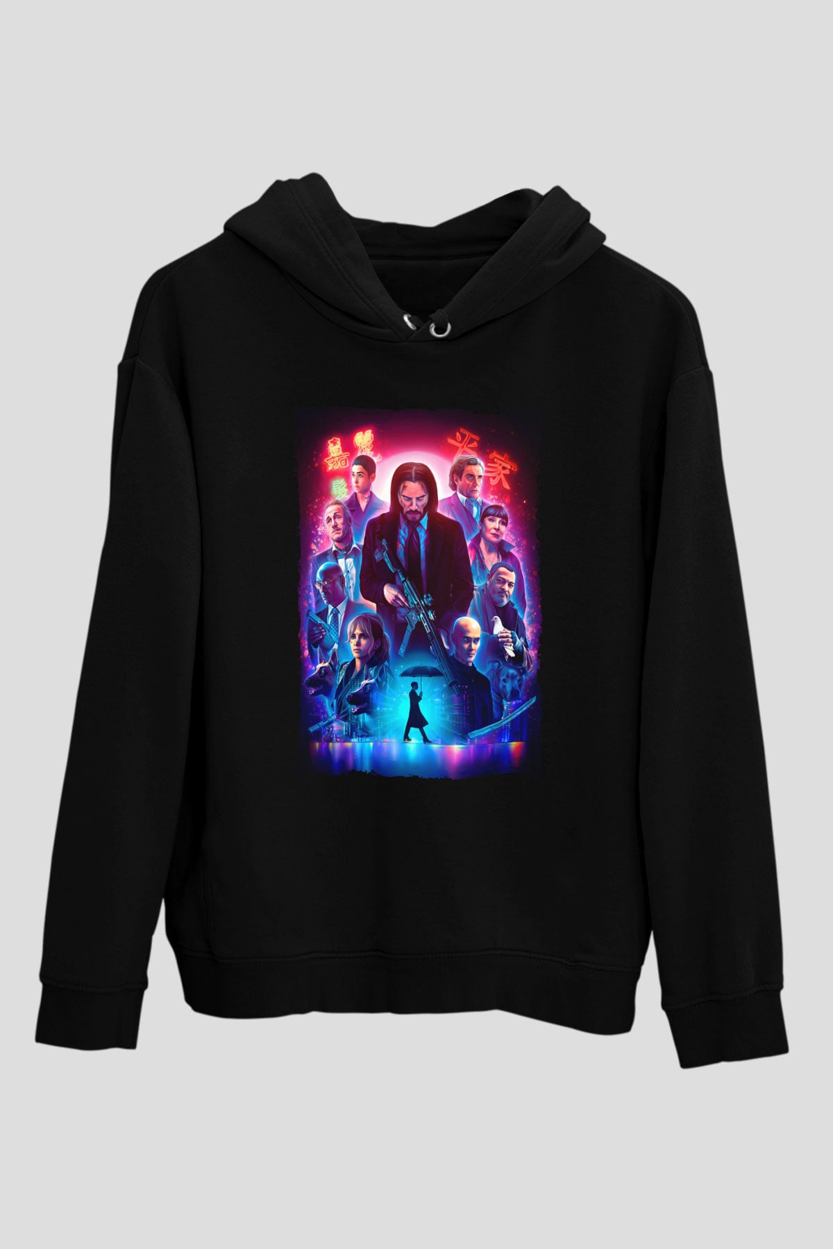 Unisex John Wick Serisi (John Wick) Baskılı Siyah Kapüşonlu Sweatshirt