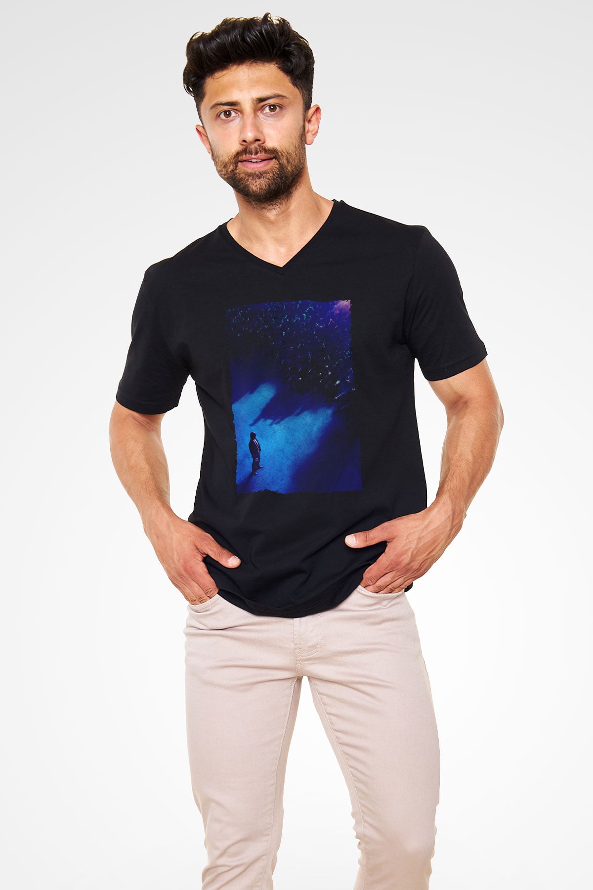 Unisex John Wick Serisi (John Wick) Baskılı Siyah V Yaka Tişört