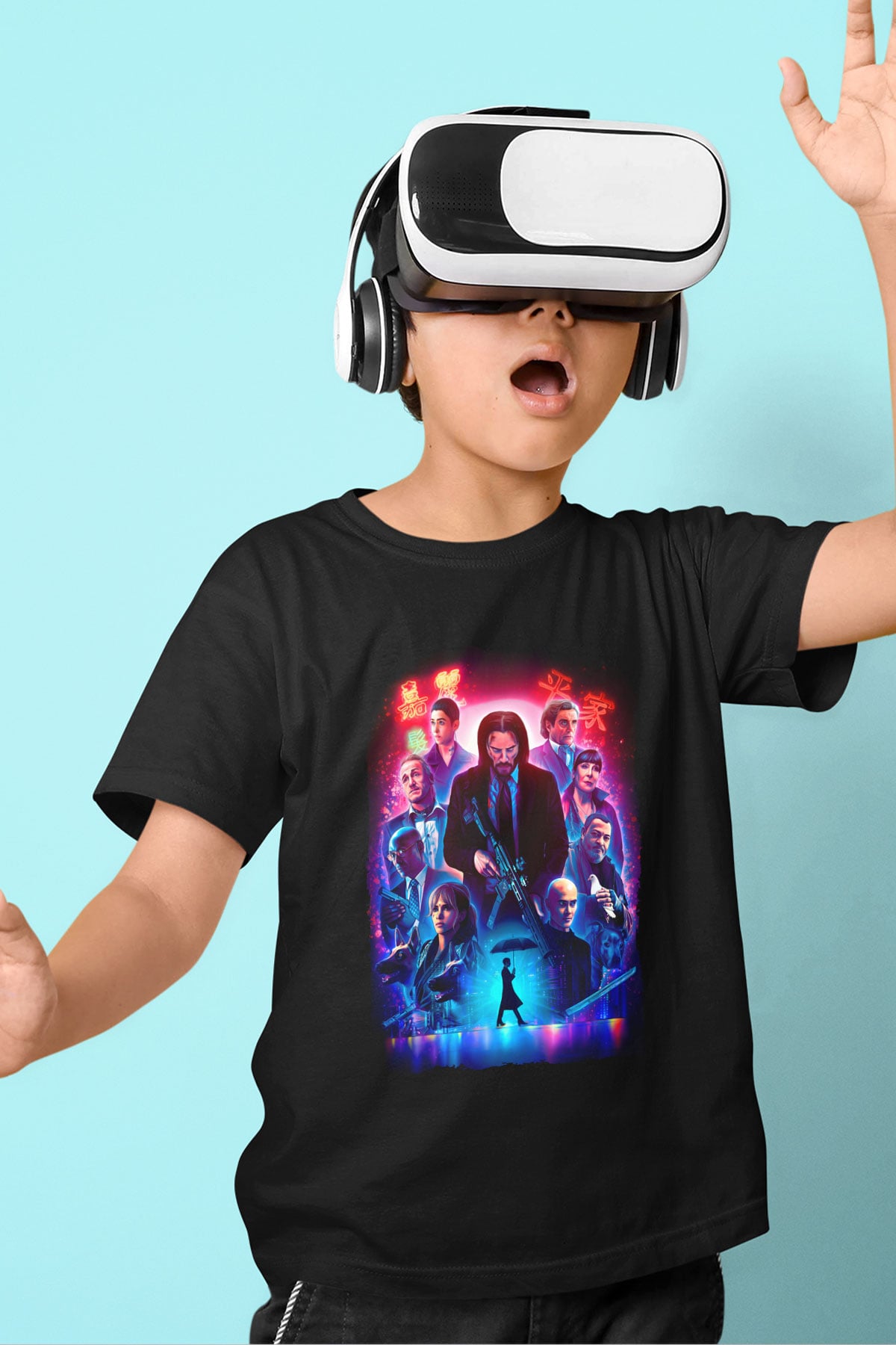 Unisex John Wick Serisi (John Wick) Baskılı Siyah Çocuk Tshirt