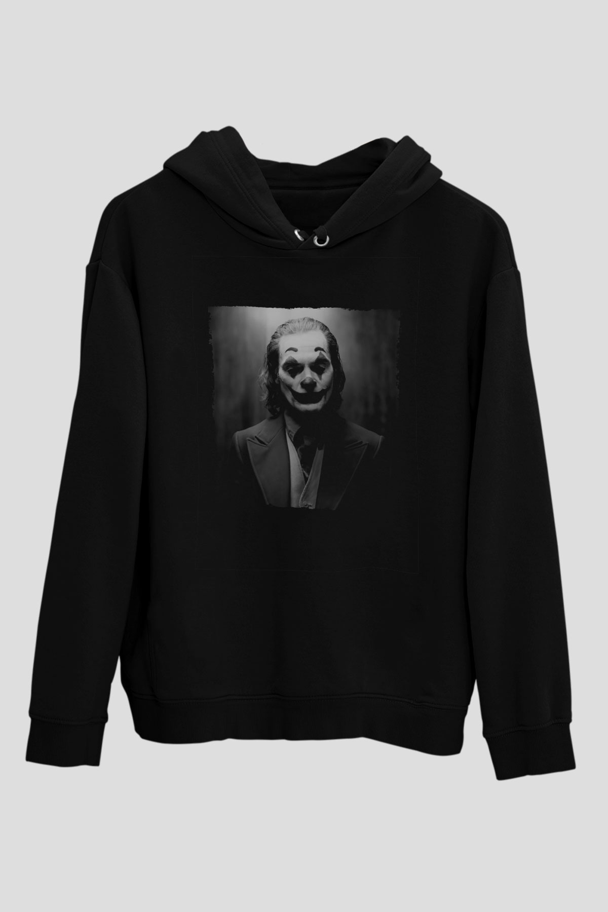Unisex Joker Baskılı Siyah Kapüşonlu Sweatshirt