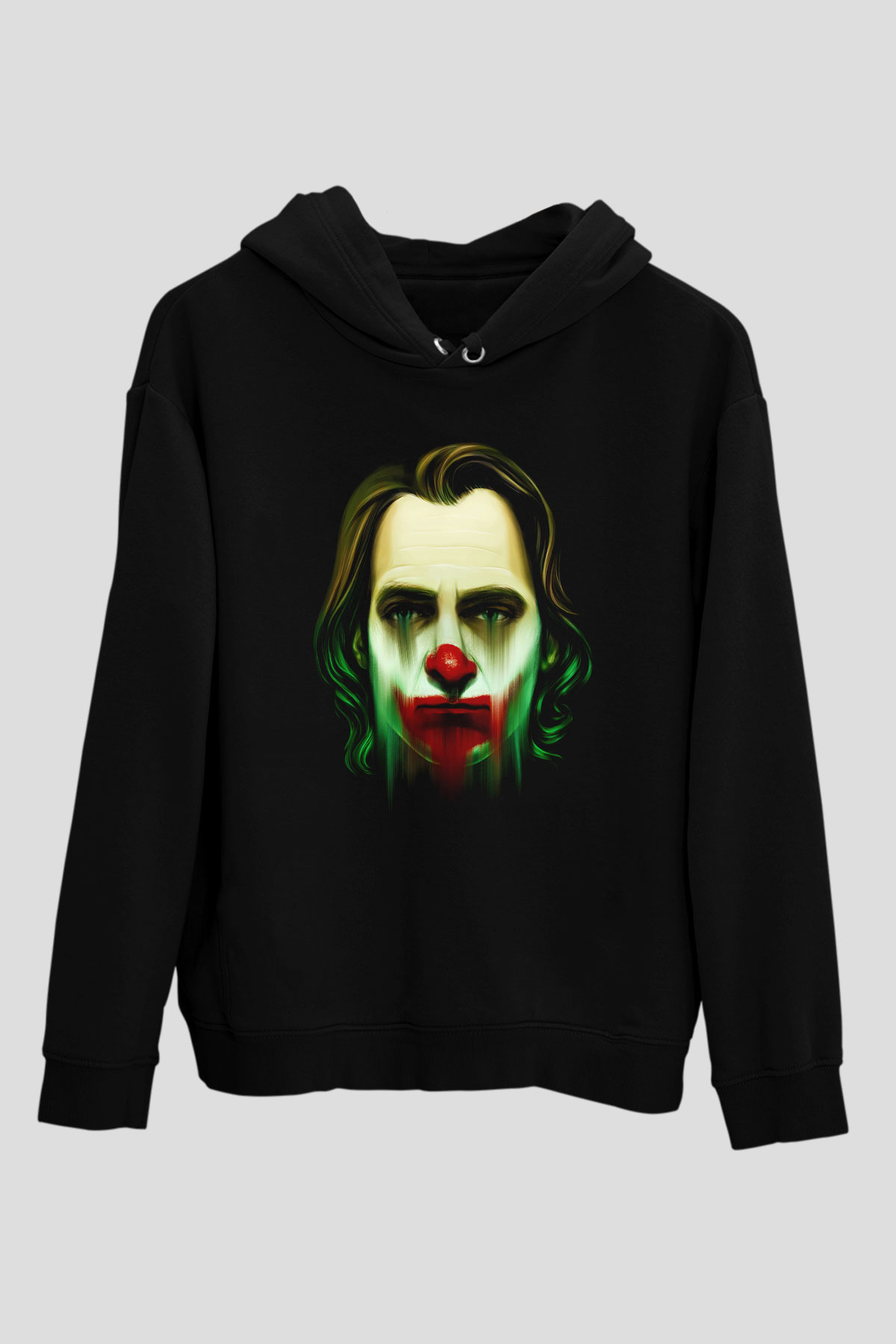 Unisex Joker Baskılı Siyah Kapüşonlu Sweatshirt