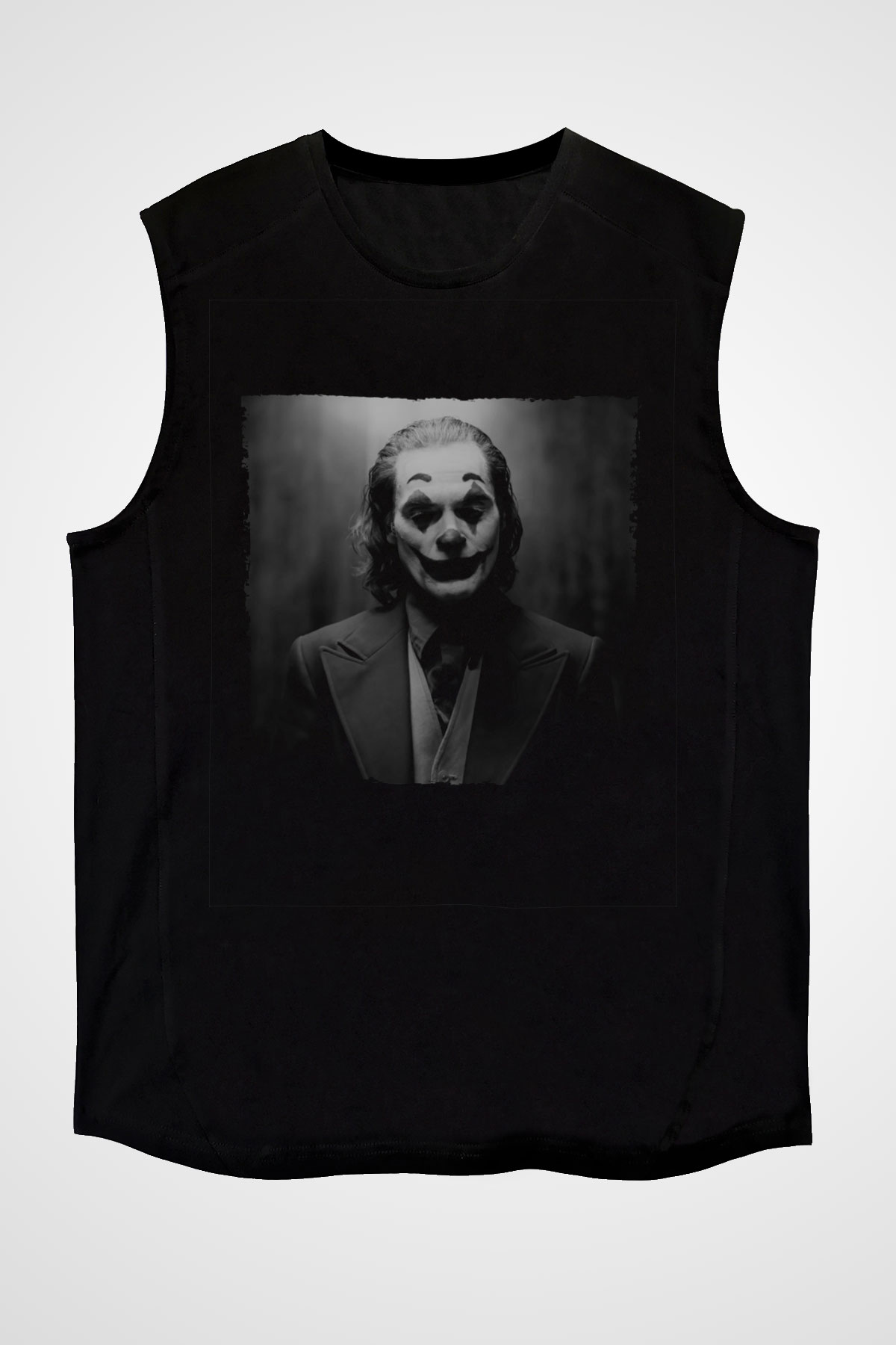 Unisex Joker Baskılı Siyah Kolsuz Tişört