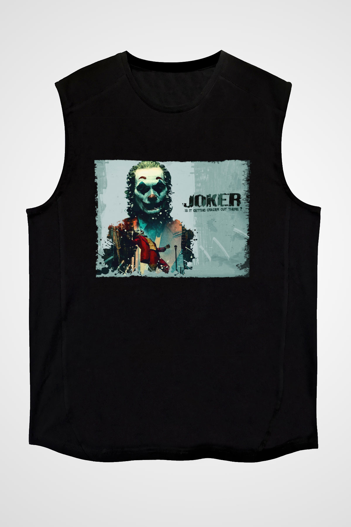 Unisex Joker Baskılı Siyah Kolsuz Tshirt