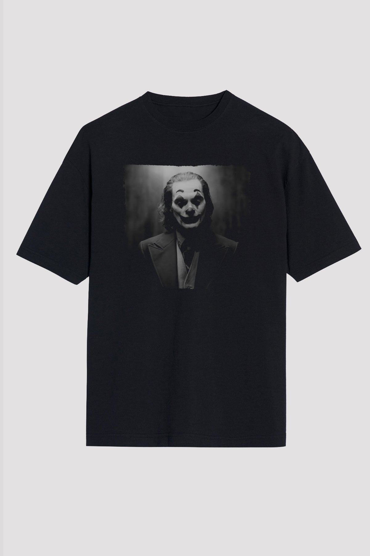 Unisex Joker Baskılı Siyah Oversize Tişört